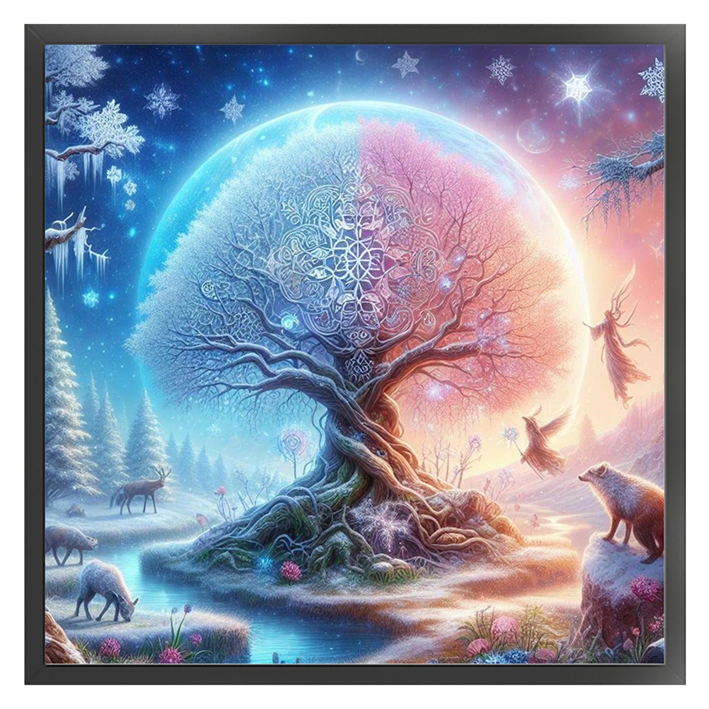 White & Pink Tree Of Life - Full 11CT Stamped Cross Stitch 45x45CM - Huacan
