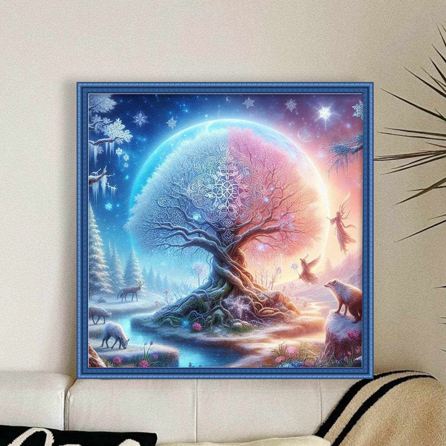 White & Pink Tree Of Life - Full 11CT Stamped Cross Stitch 45x45CM - Huacan