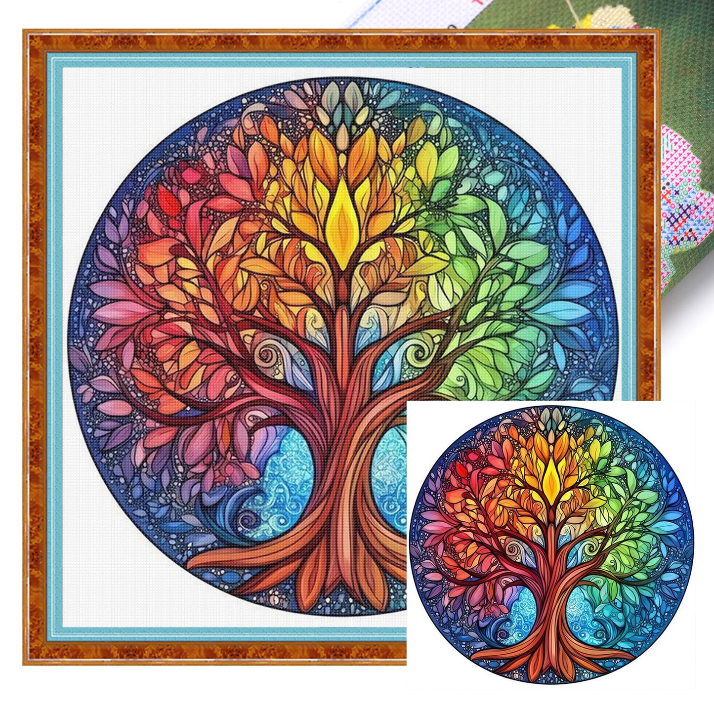 Colorful Tree Of Life - Full 11CT Stamped Cross Stitch 45x45CM - Huacan