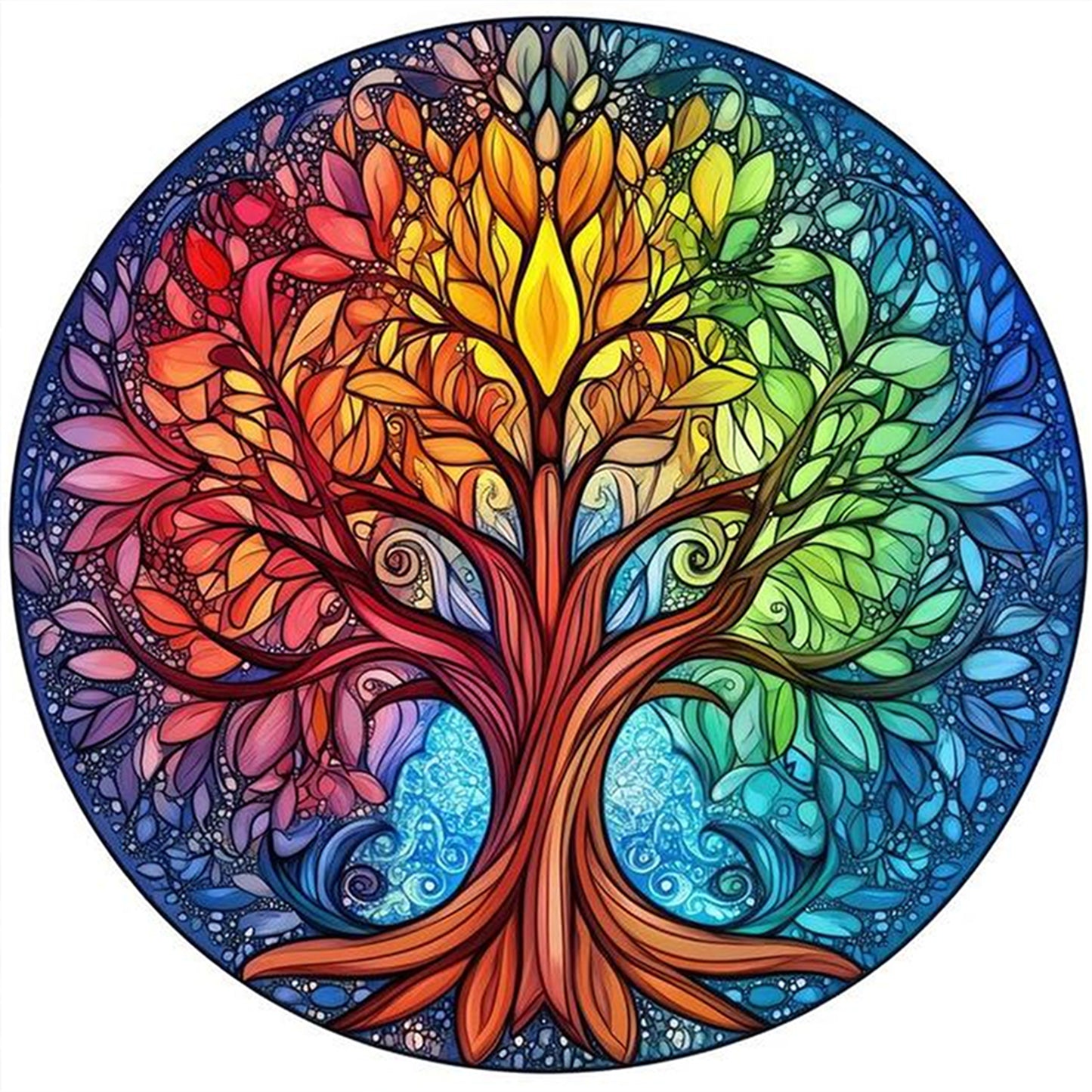 Colorful Tree Of Life - Full 11CT Stamped Cross Stitch 45x45CM - Huacan