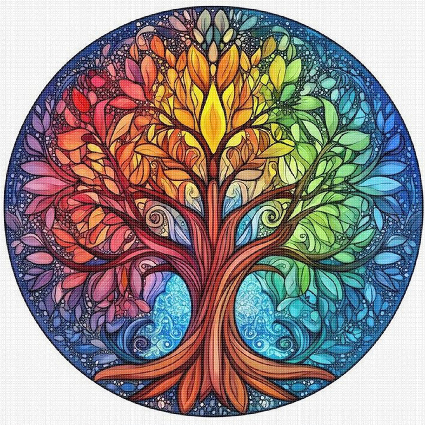 Colorful Tree Of Life - Full 11CT Stamped Cross Stitch 45x45CM - Huacan