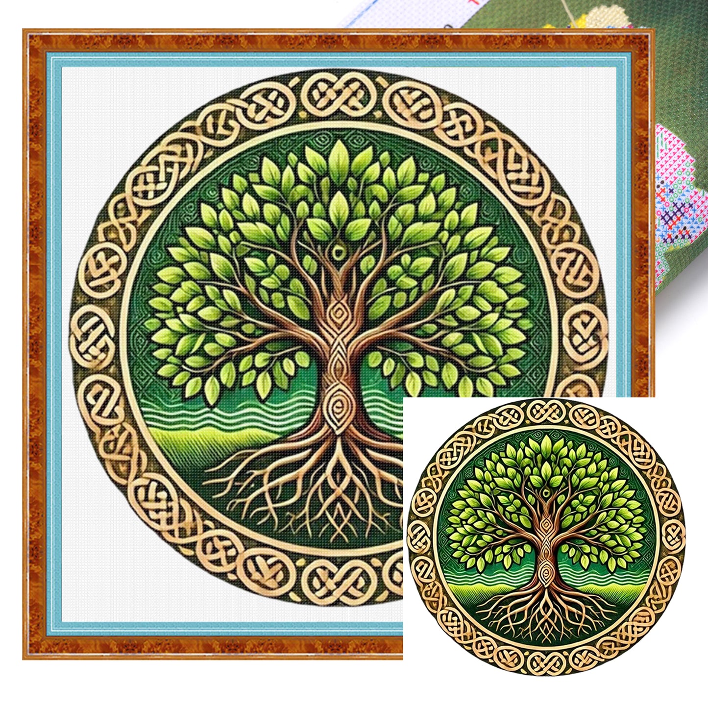 Green Tree Of Life - Full 11CT Stamped Cross Stitch 45x45CM - Huacan