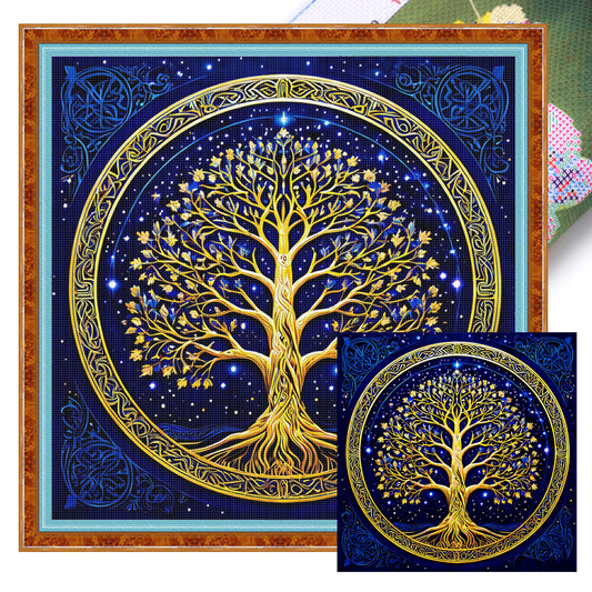 Golden Tree Of Life - Full 11CT Stamped Cross Stitch 45x45CM - Huacan