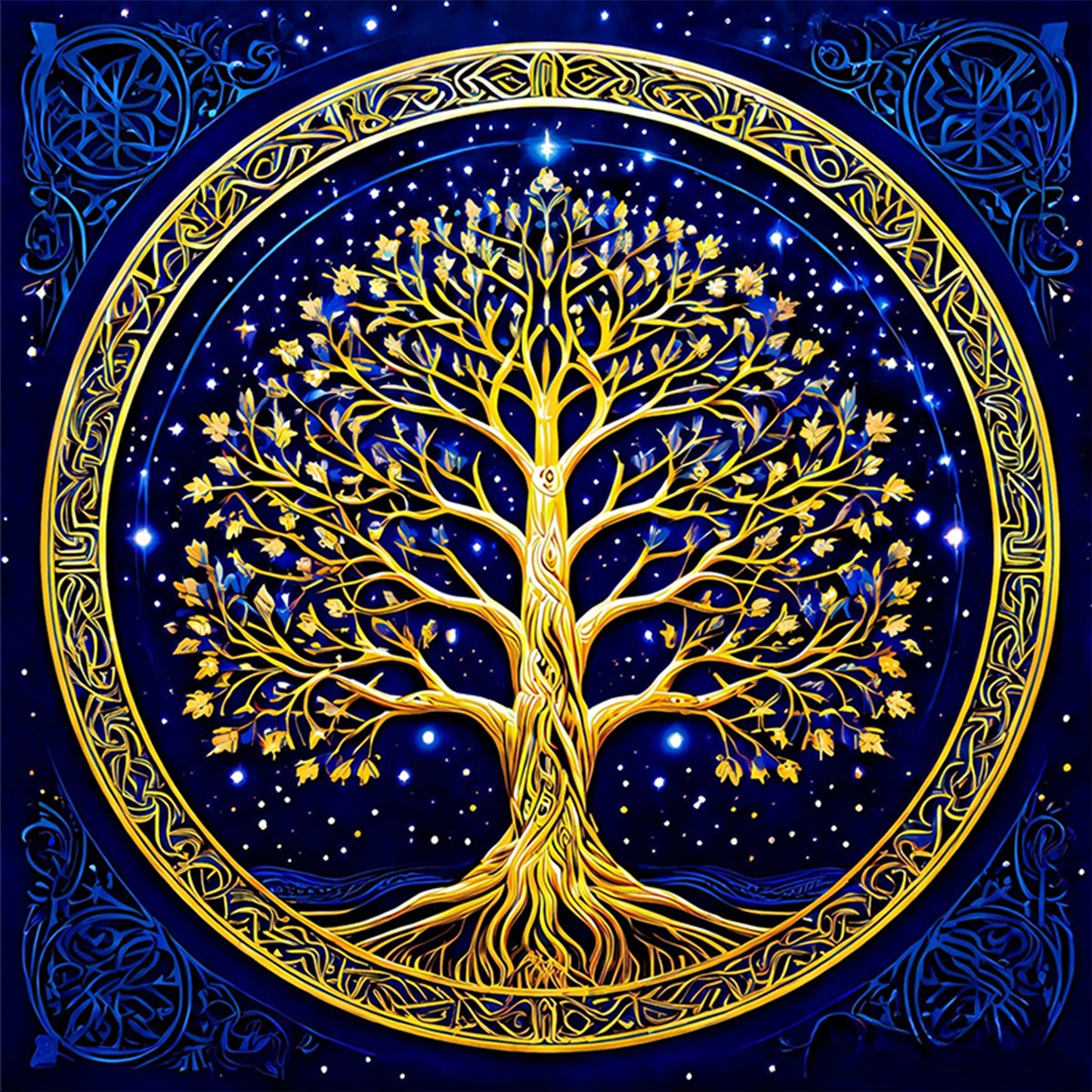 Golden Tree Of Life - Full 11CT Stamped Cross Stitch 45x45CM - Huacan