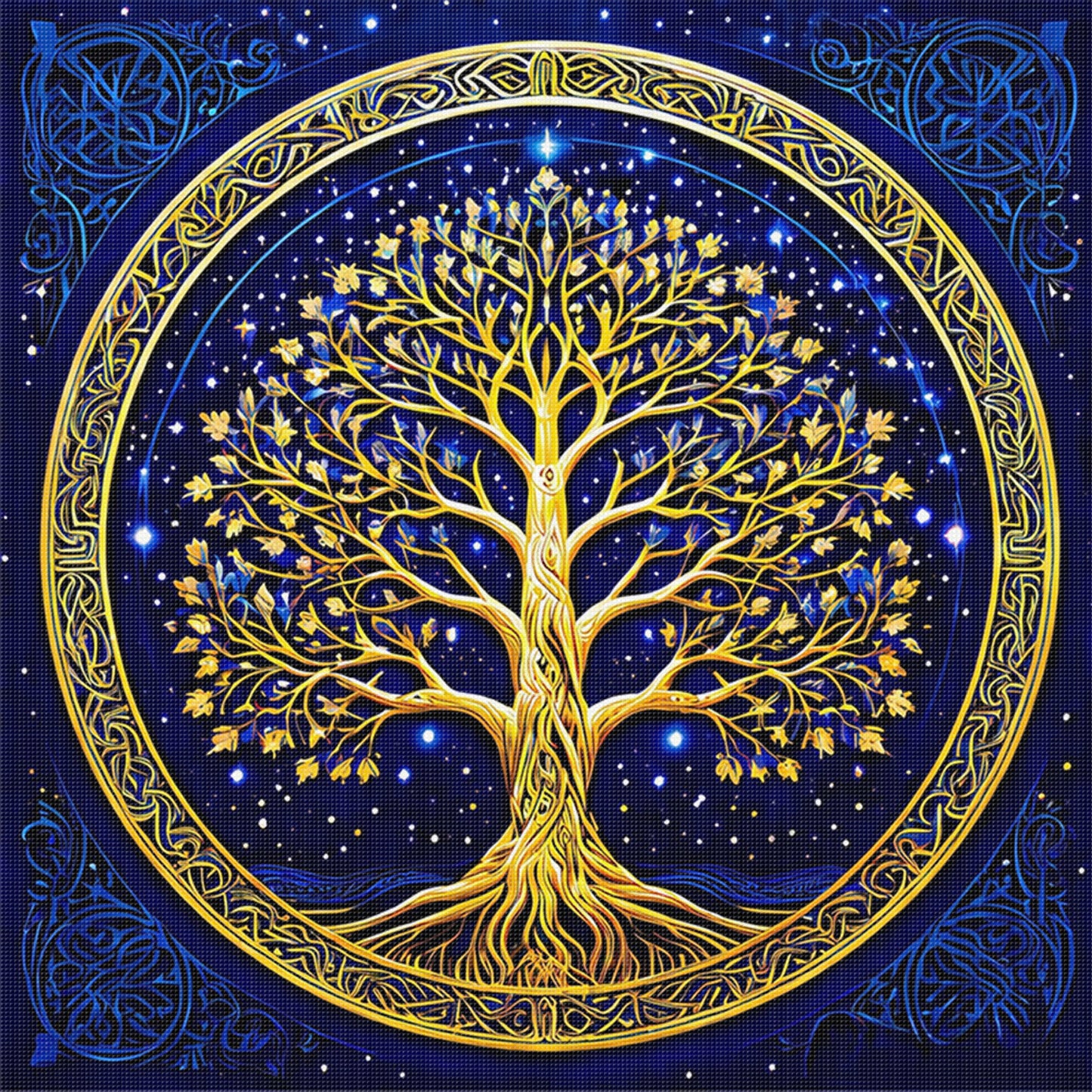 Golden Tree Of Life - Full 11CT Stamped Cross Stitch 45x45CM - Huacan