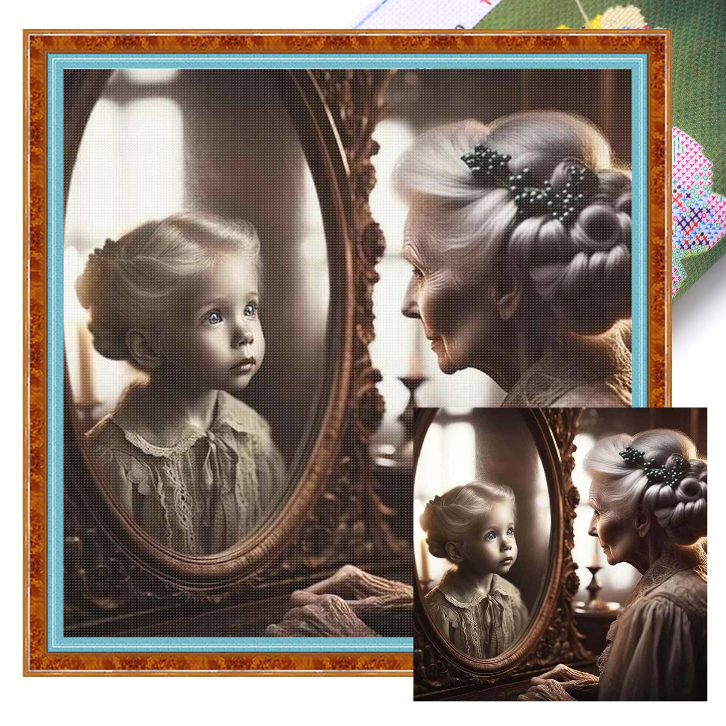 Girl In Mirror - Full 11CT Stamped Cross Stitch 45x45CM - Huacan