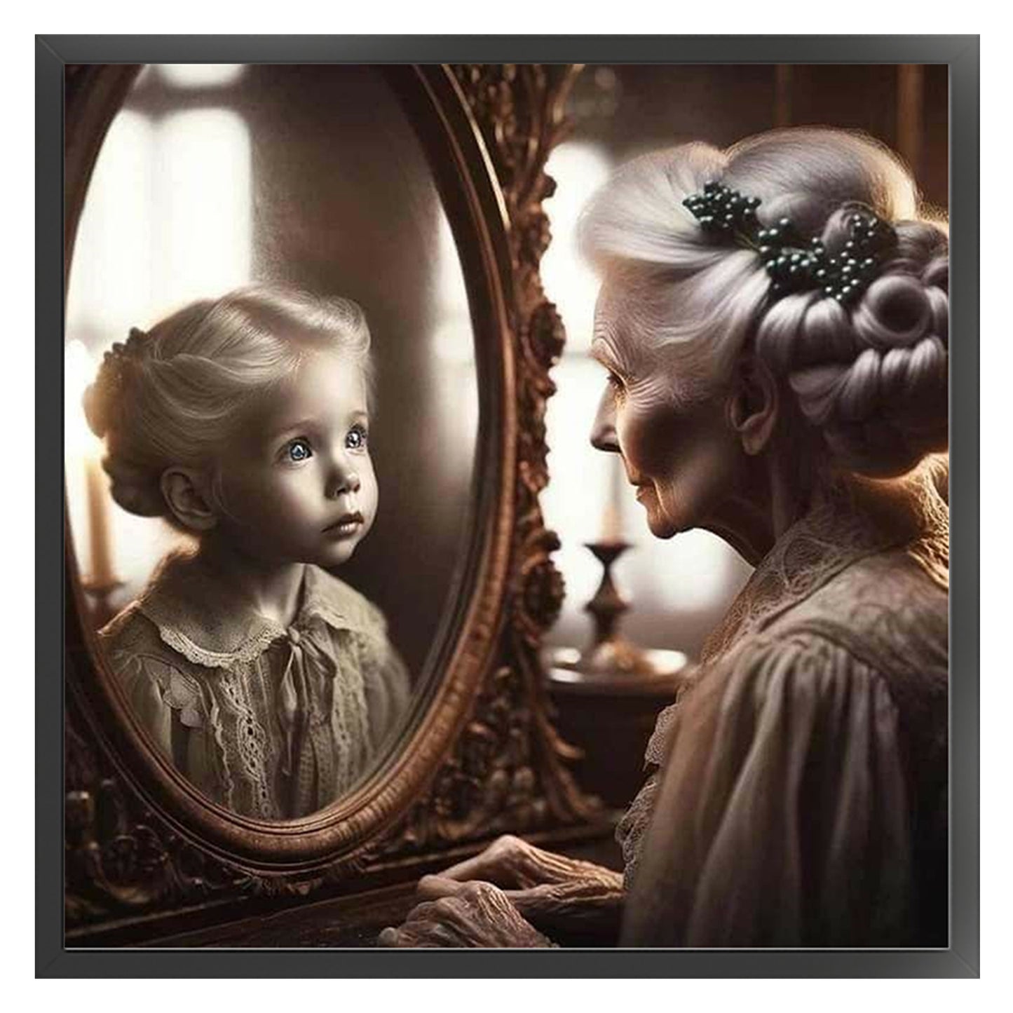 Girl In Mirror - Full 11CT Stamped Cross Stitch 45x45CM - Huacan