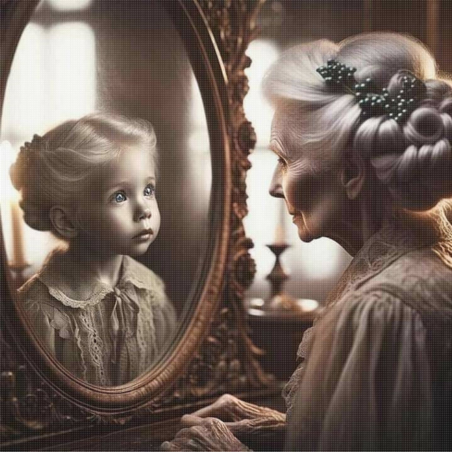 Girl In Mirror - Full 11CT Stamped Cross Stitch 45x45CM - Huacan