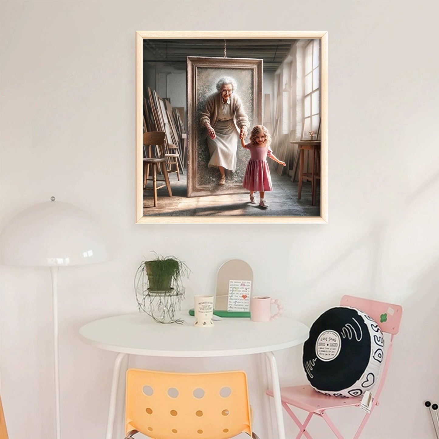 Girl And Grandma - Full 11CT Stamped Cross Stitch 45x45CM - Huacan
