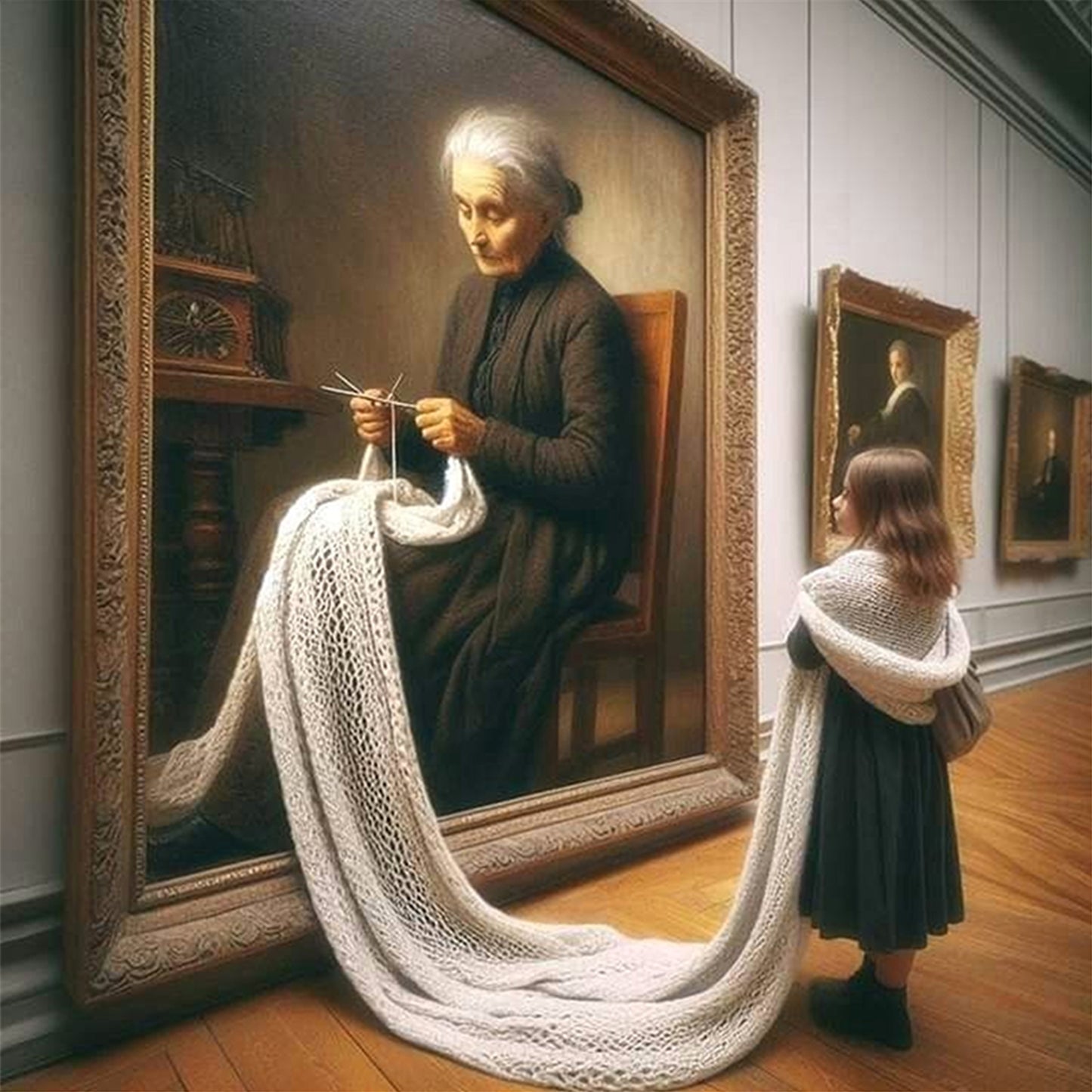 Grandma Knitting In Painting - Full 11CT Stamped Cross Stitch 45x45CM - Huacan