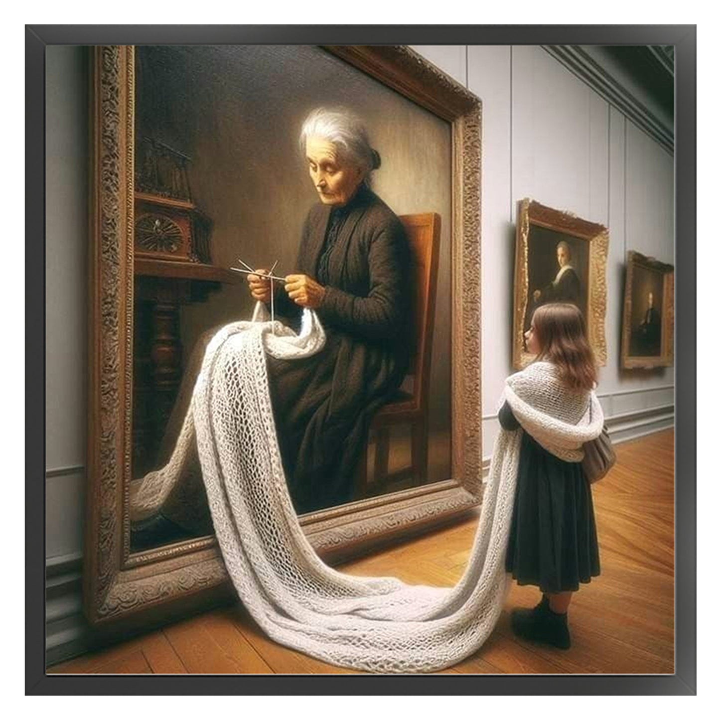 Grandma Knitting In Painting - Full 11CT Stamped Cross Stitch 45x45CM - Huacan