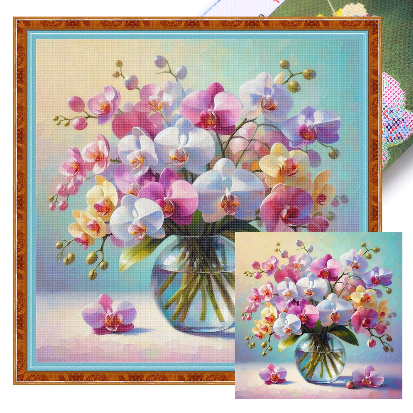 Vase With Phalaenopsis - Full 11CT Stamped Cross Stitch 45x45CM - Huacan