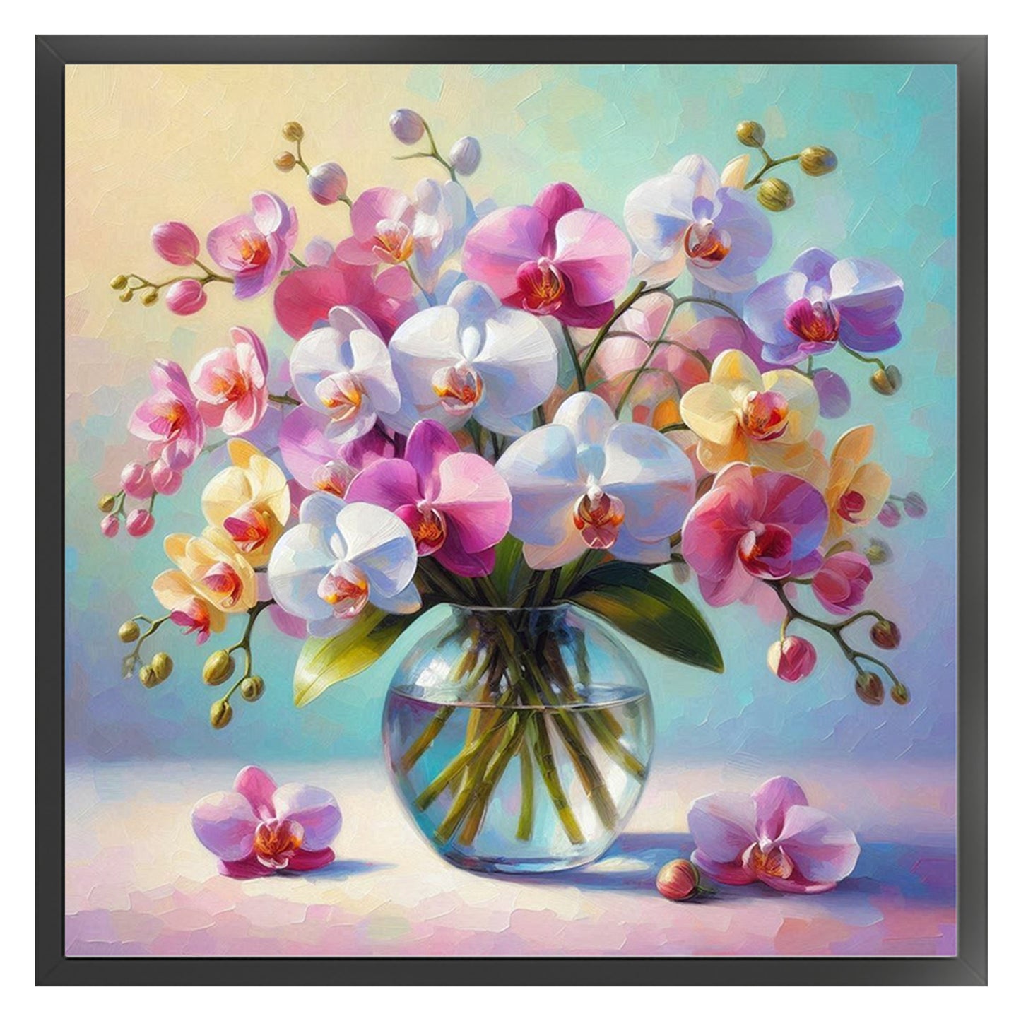 Vase With Phalaenopsis - Full 11CT Stamped Cross Stitch 45x45CM - Huacan
