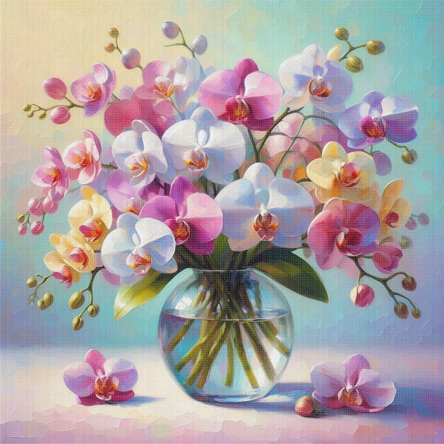 Vase With Phalaenopsis - Full 11CT Stamped Cross Stitch 45x45CM - Huacan