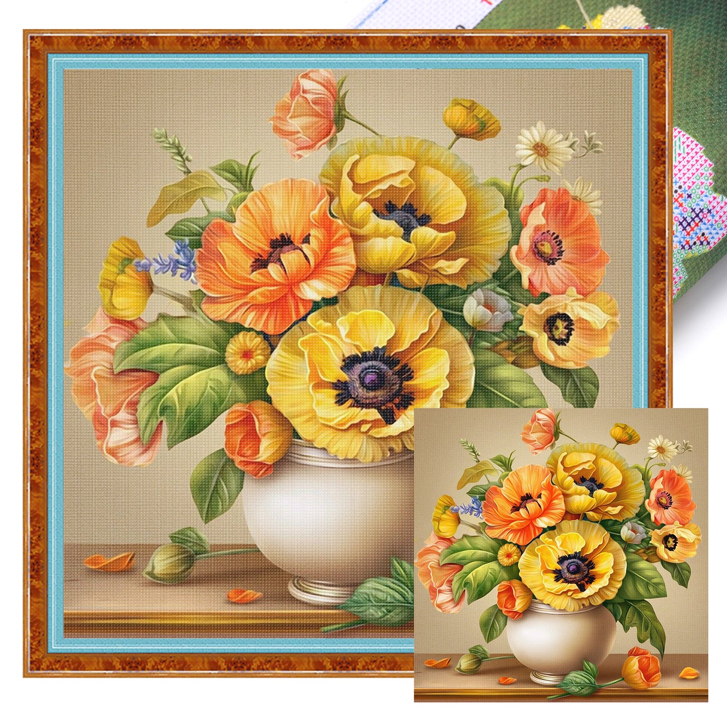 Vase With Poppies - Full 11CT Stamped Cross Stitch 45x45CM - Huacan