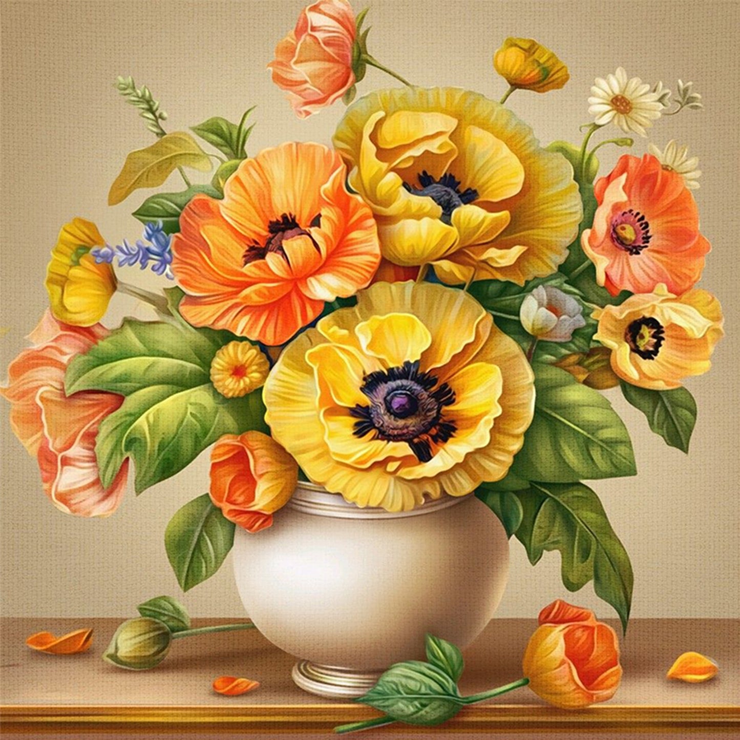 Vase With Poppies - Full 11CT Stamped Cross Stitch 45x45CM - Huacan