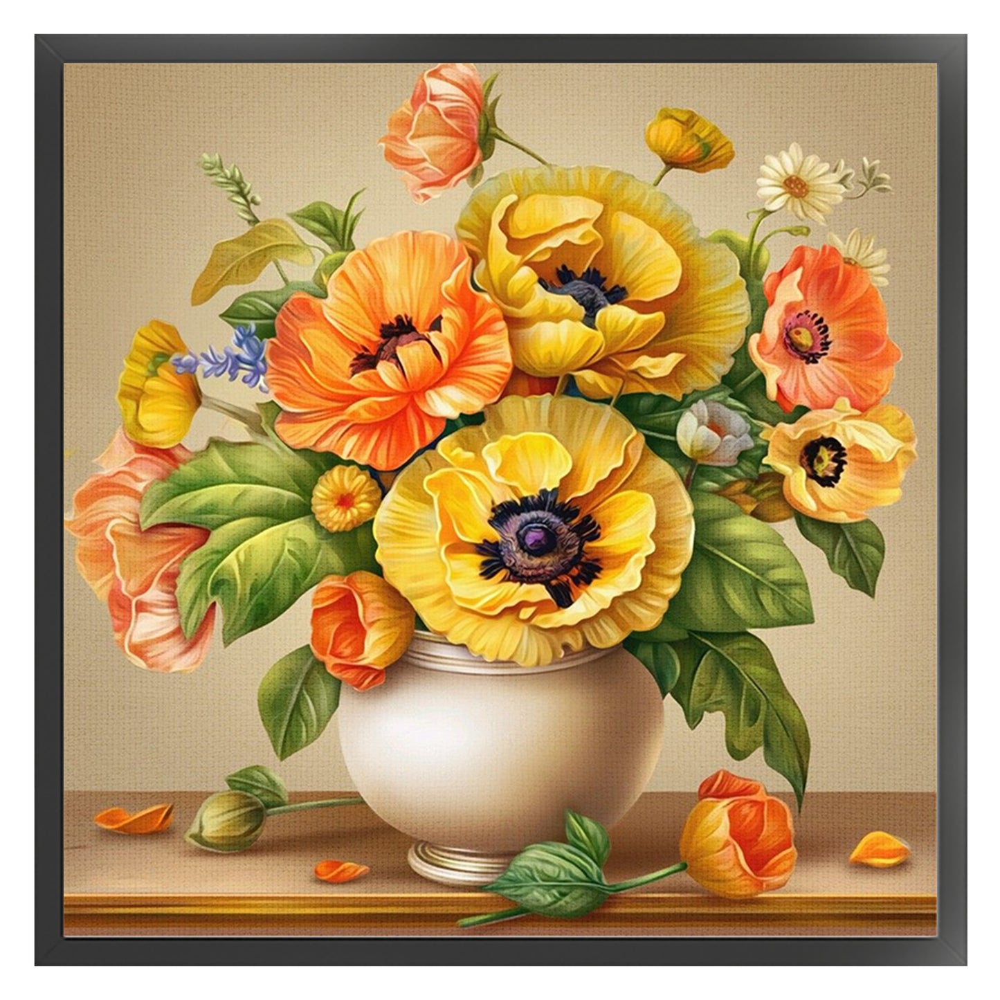 Vase With Poppies - Full 11CT Stamped Cross Stitch 45x45CM - Huacan