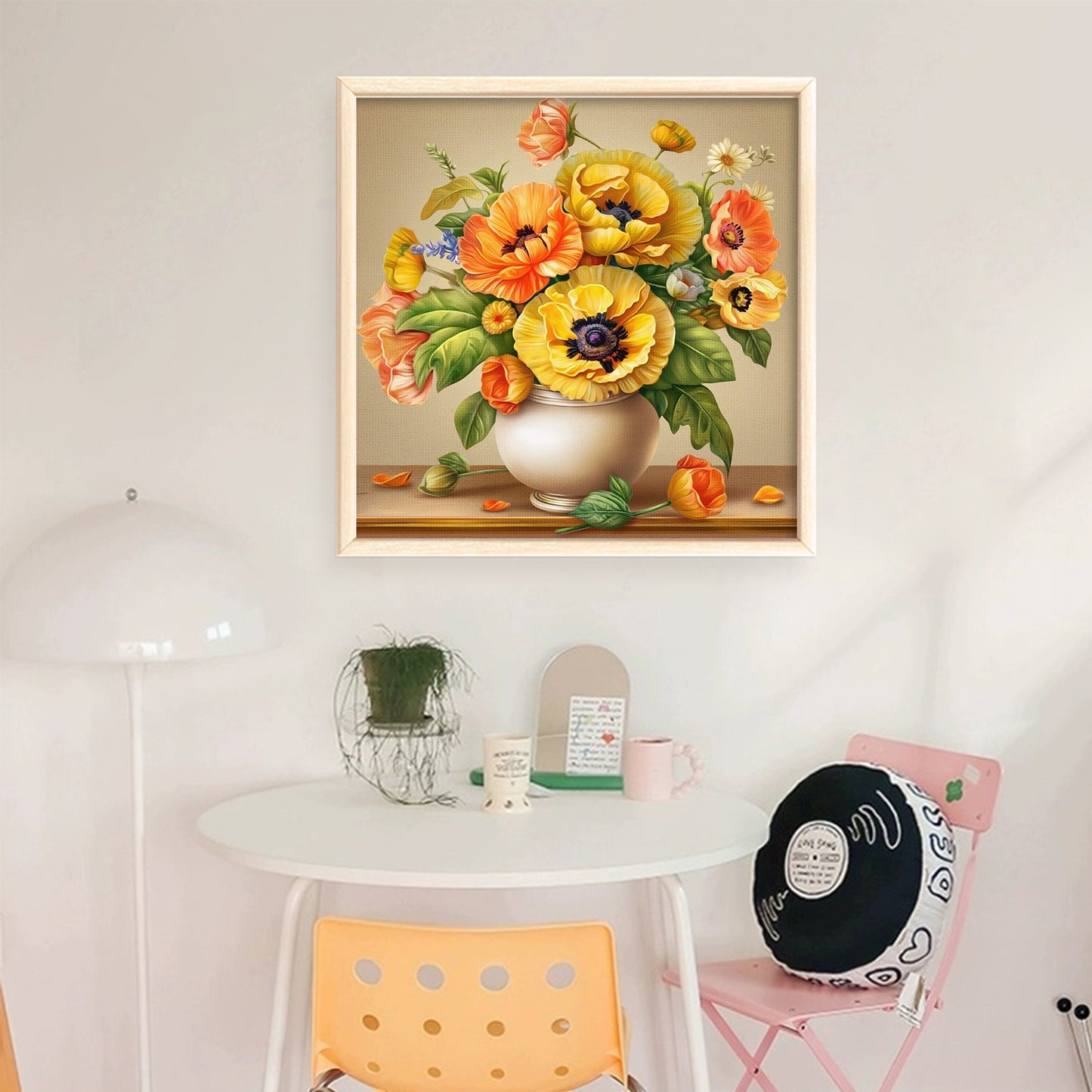 Vase With Poppies - Full 11CT Stamped Cross Stitch 45x45CM - Huacan