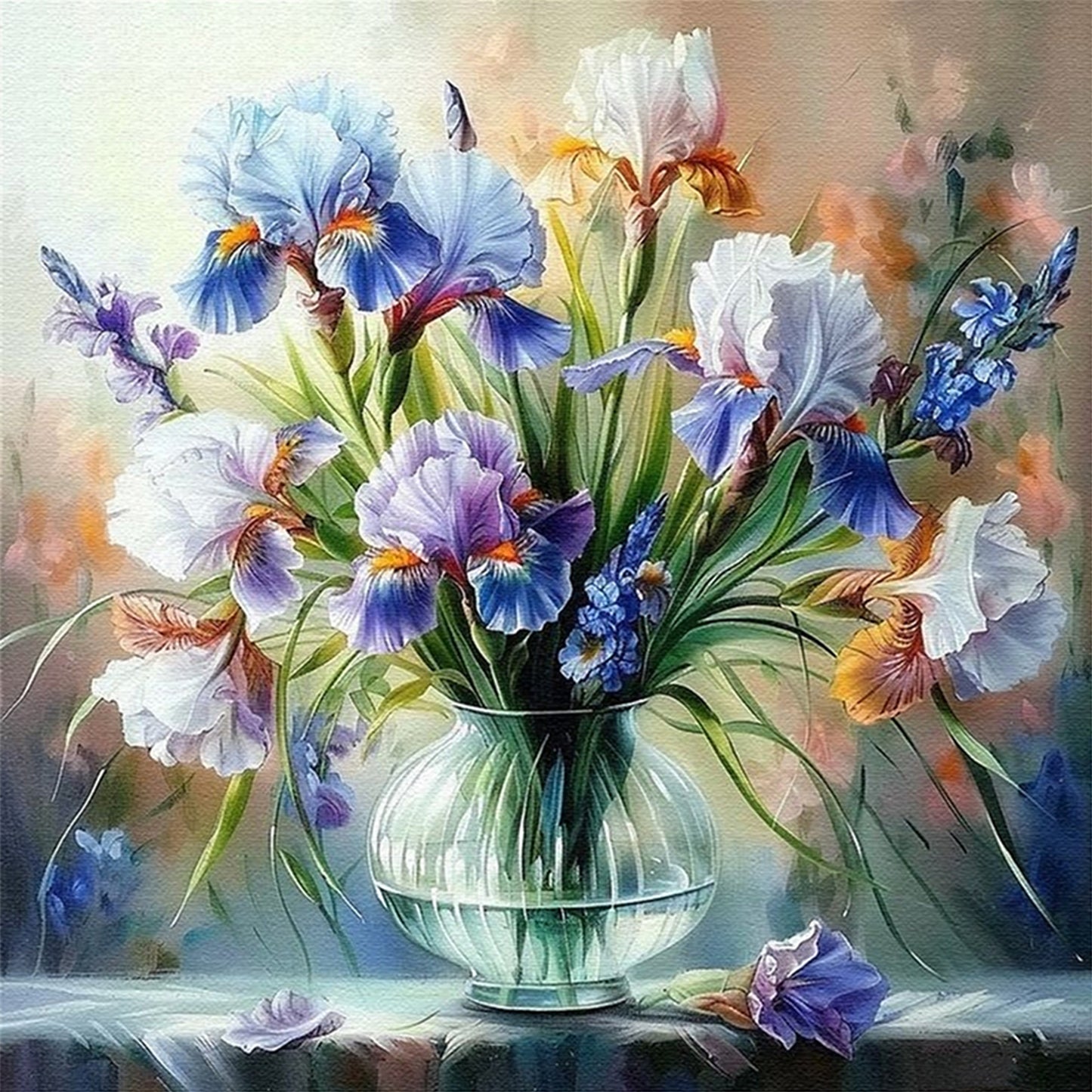 Vase With Iris - Full 11CT Stamped Cross Stitch 45x45CM - Huacan