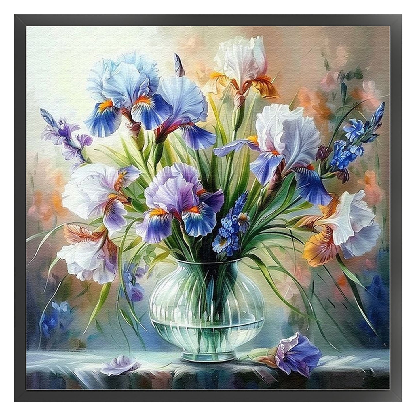 Vase With Iris - Full 11CT Stamped Cross Stitch 45x45CM - Huacan