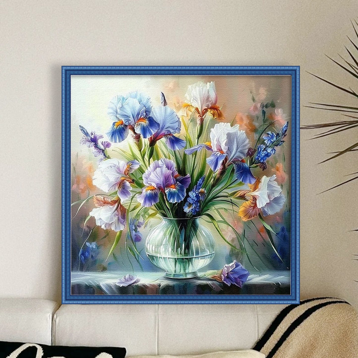 Vase With Iris - Full 11CT Stamped Cross Stitch 45x45CM - Huacan