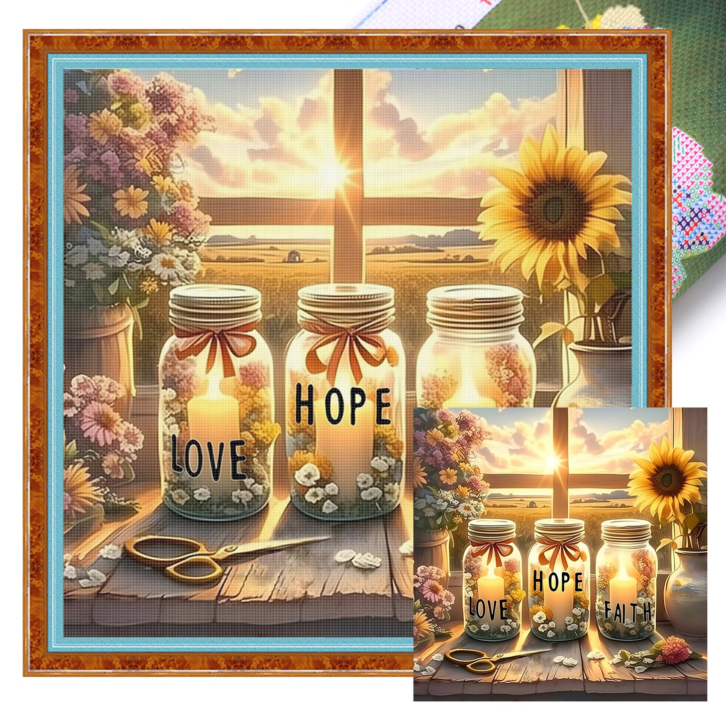 Glass Bottle By Window - Full 11CT Stamped Cross Stitch 45x45CM - Huacan