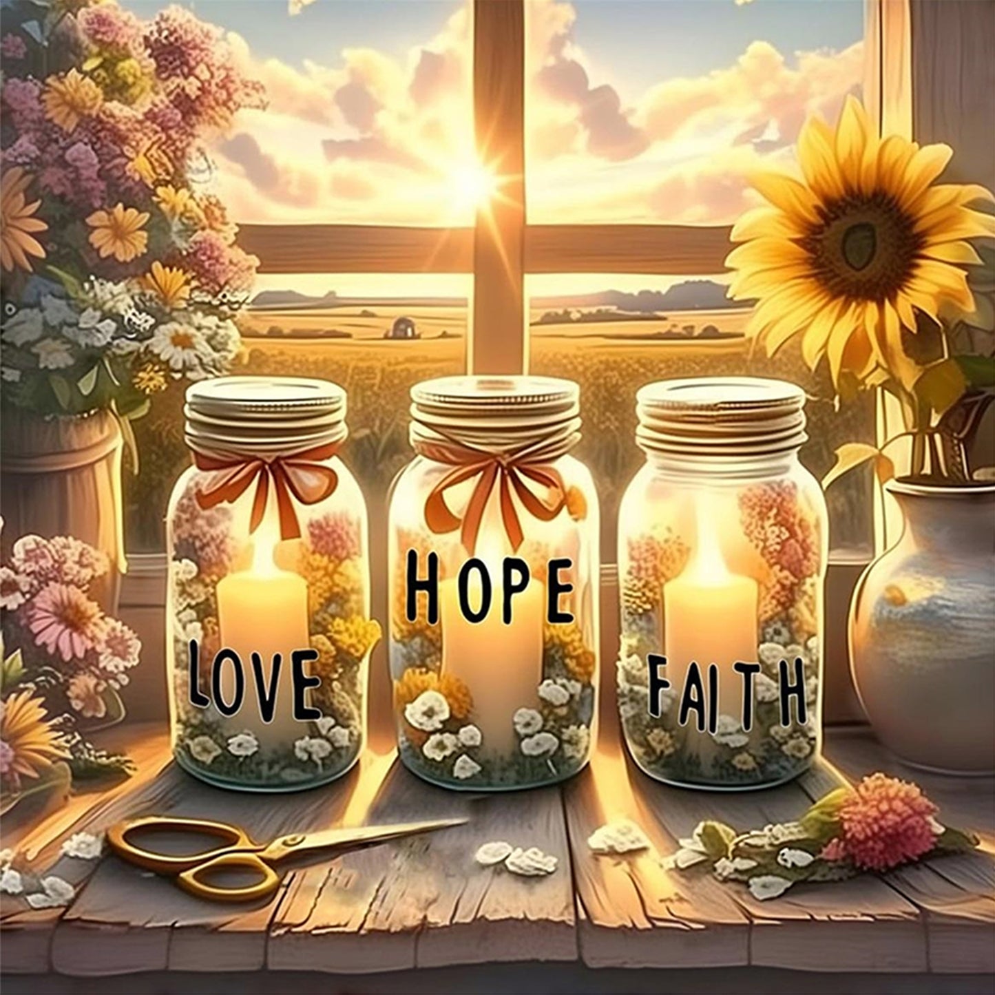 Glass Bottle By Window - Full 11CT Stamped Cross Stitch 45x45CM - Huacan