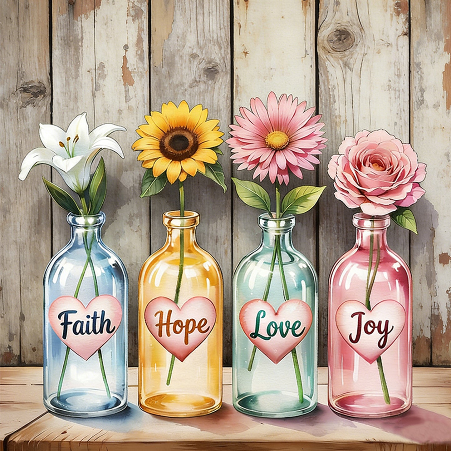 Glass Bottle With Flowers - Full 11CT Stamped Cross Stitch 45x45CM - Huacan