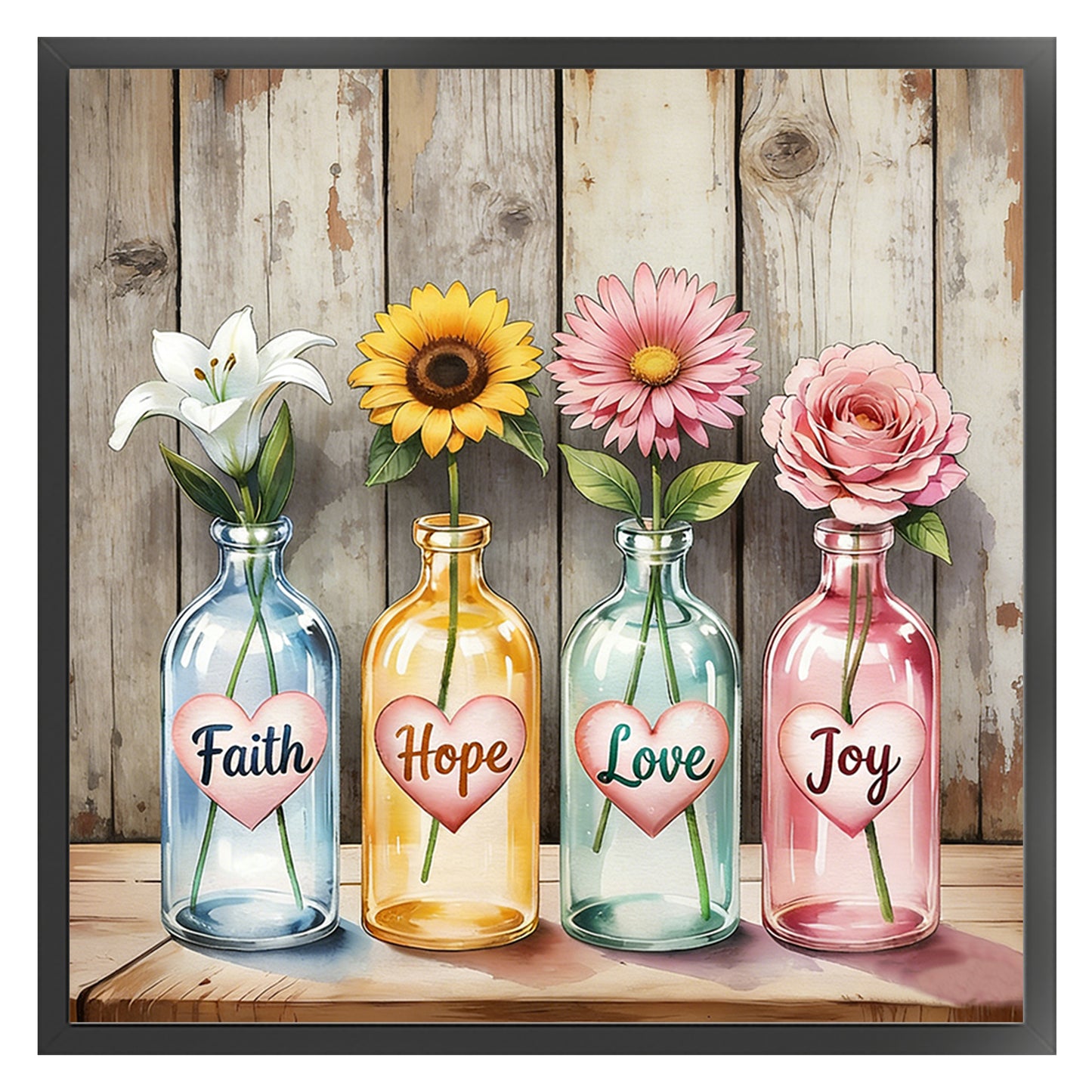 Glass Bottle With Flowers - Full 11CT Stamped Cross Stitch 45x45CM - Huacan
