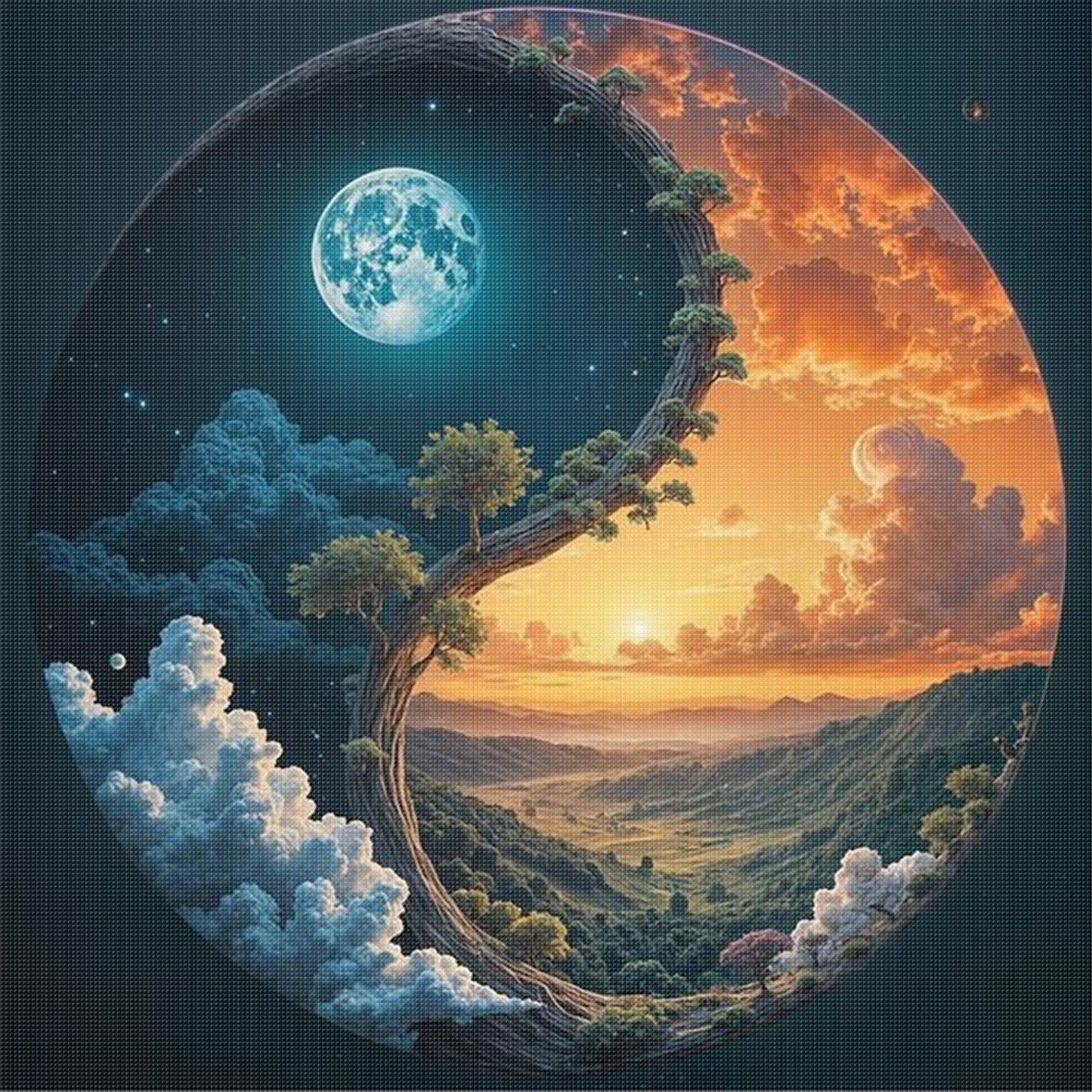 Tai Chi - Day & Night - Full 11CT Stamped Cross Stitch 45x45CM - Huacan