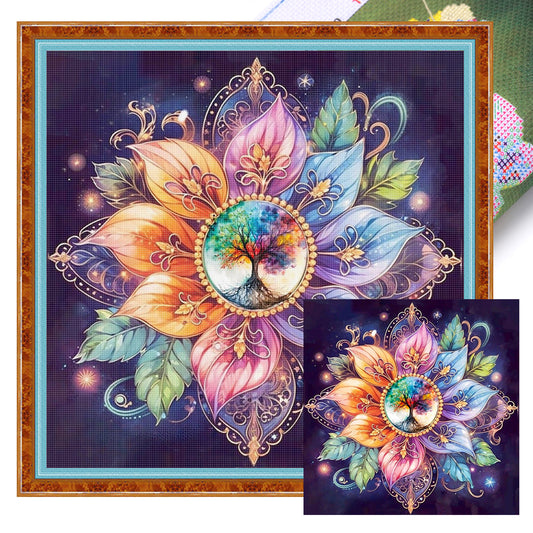 Mandala Tree Of Life - Full 11CT Stamped Cross Stitch 45x45CM - Huacan