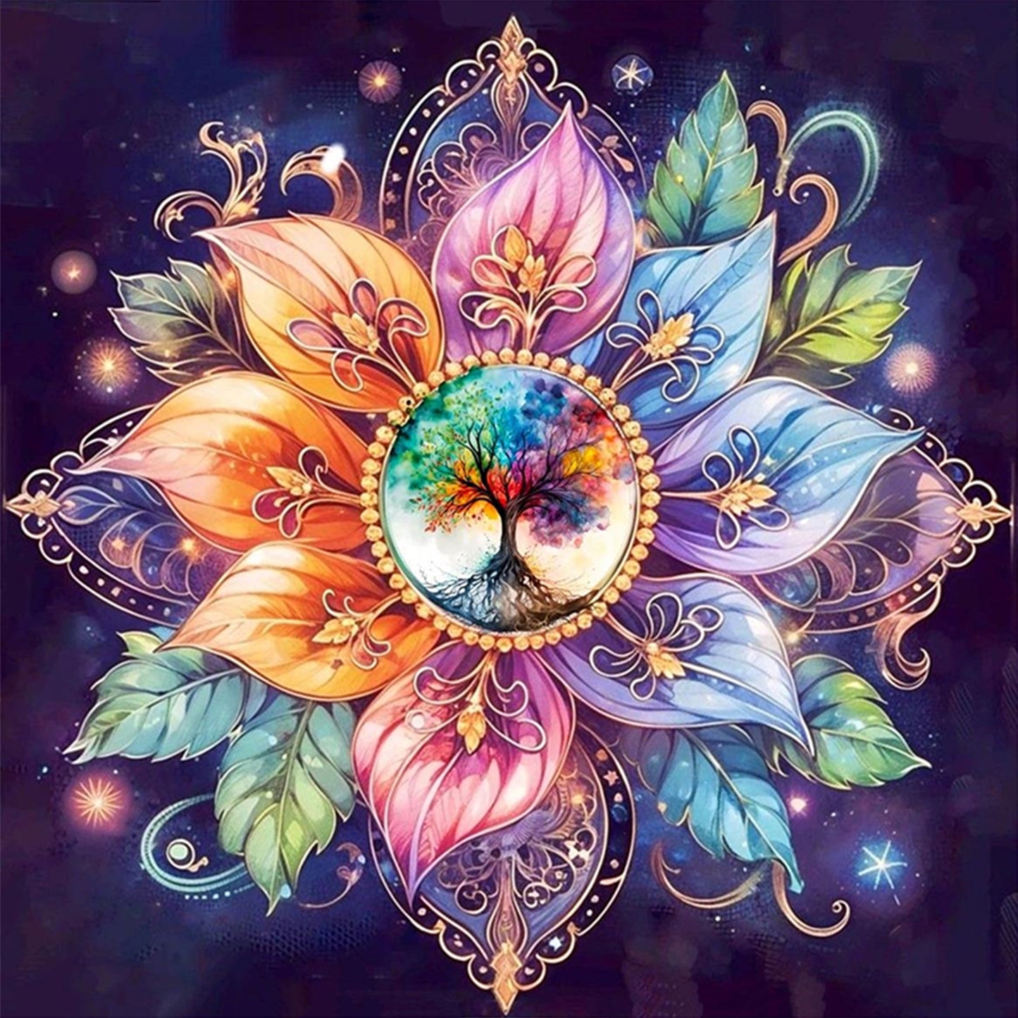 Mandala Tree Of Life - Full 11CT Stamped Cross Stitch 45x45CM - Huacan
