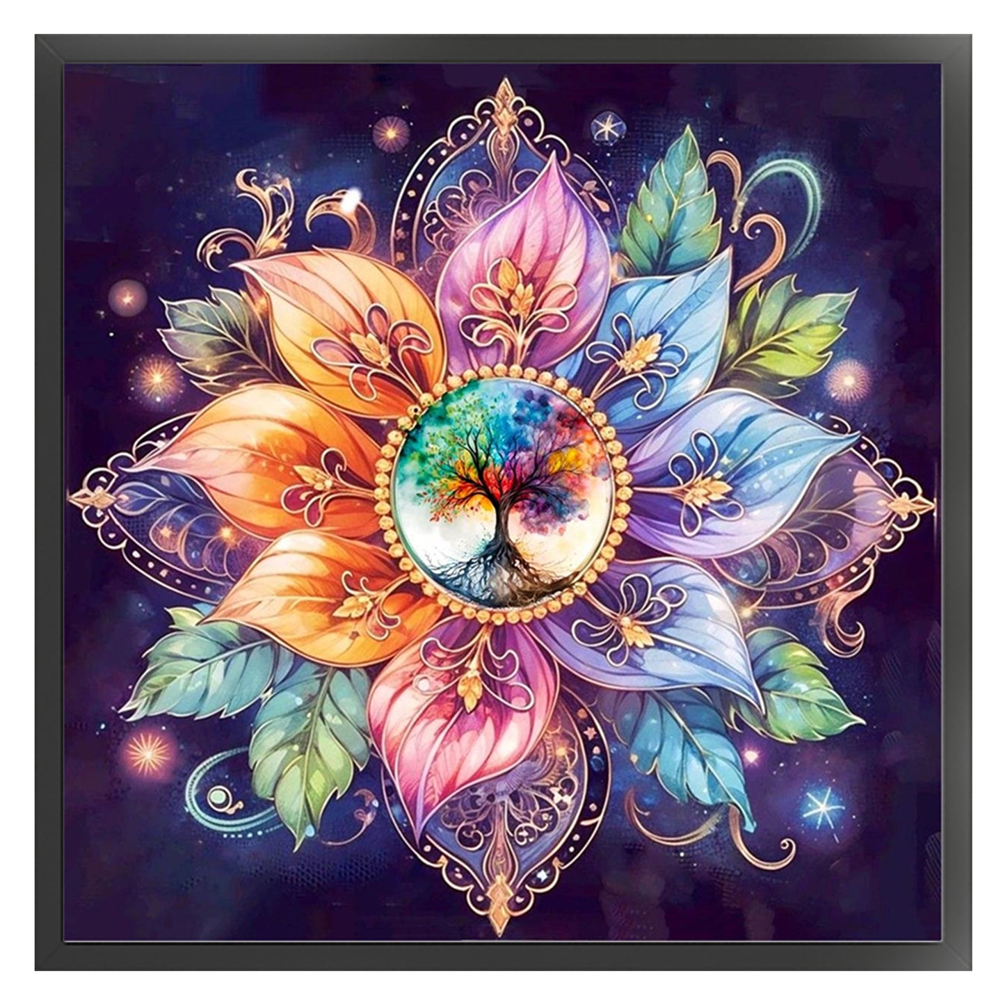 Mandala Tree Of Life - Full 11CT Stamped Cross Stitch 45x45CM - Huacan
