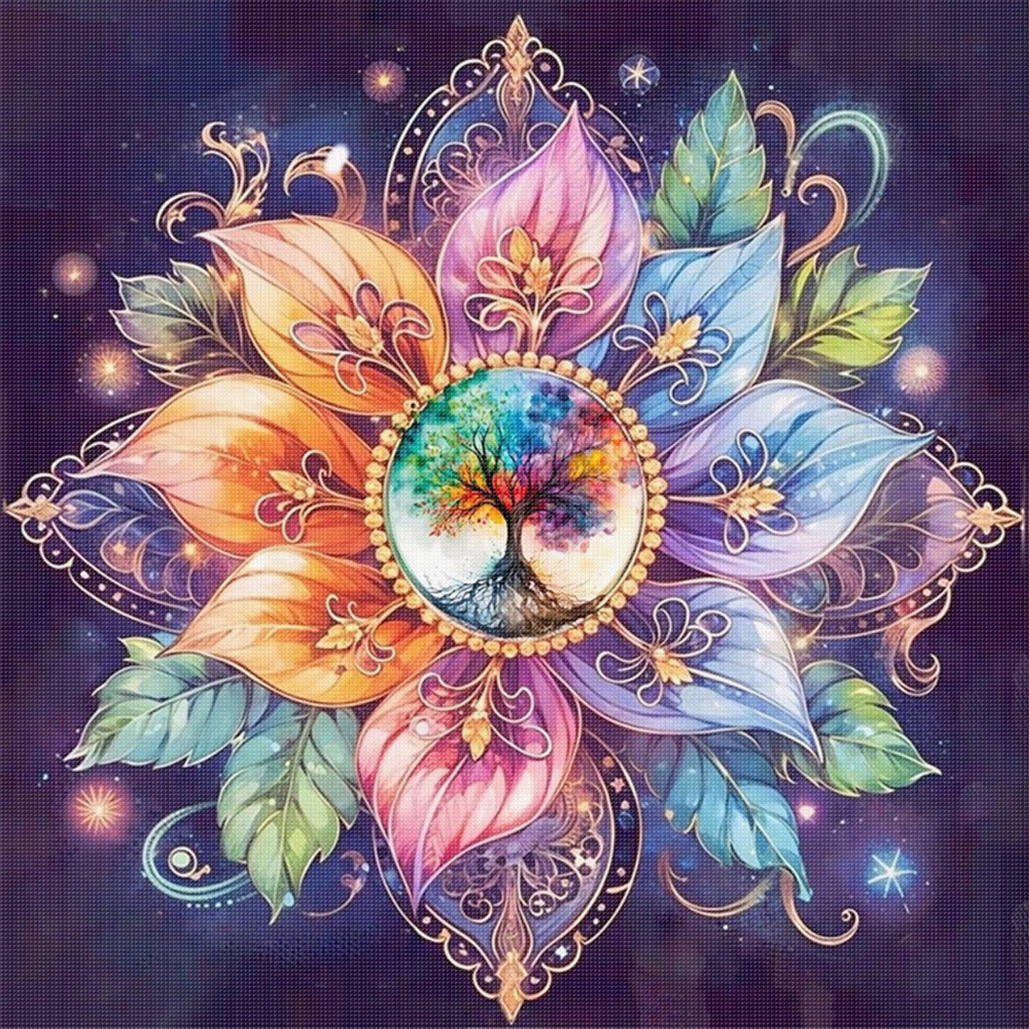 Mandala Tree Of Life - Full 11CT Stamped Cross Stitch 45x45CM - Huacan