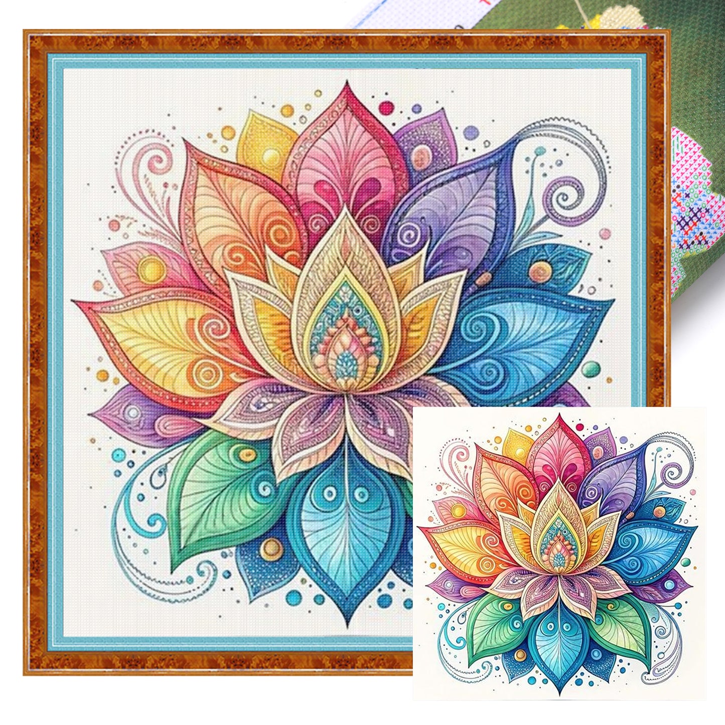 Mandala Lotus - Full 11CT Stamped Cross Stitch 45x45CM - Huacan