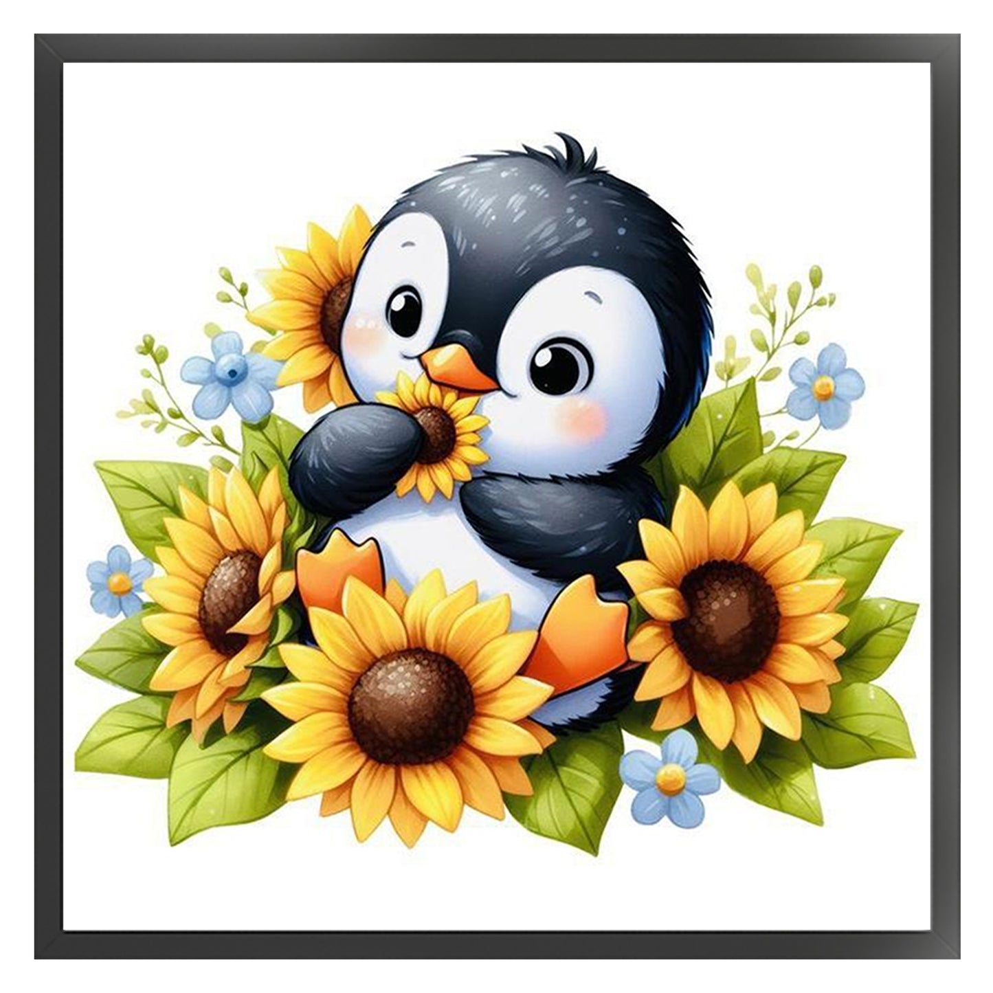 Penguin And Flowers - Full 18CT Stamped Cross Stitch 25x25CM - Huacan
