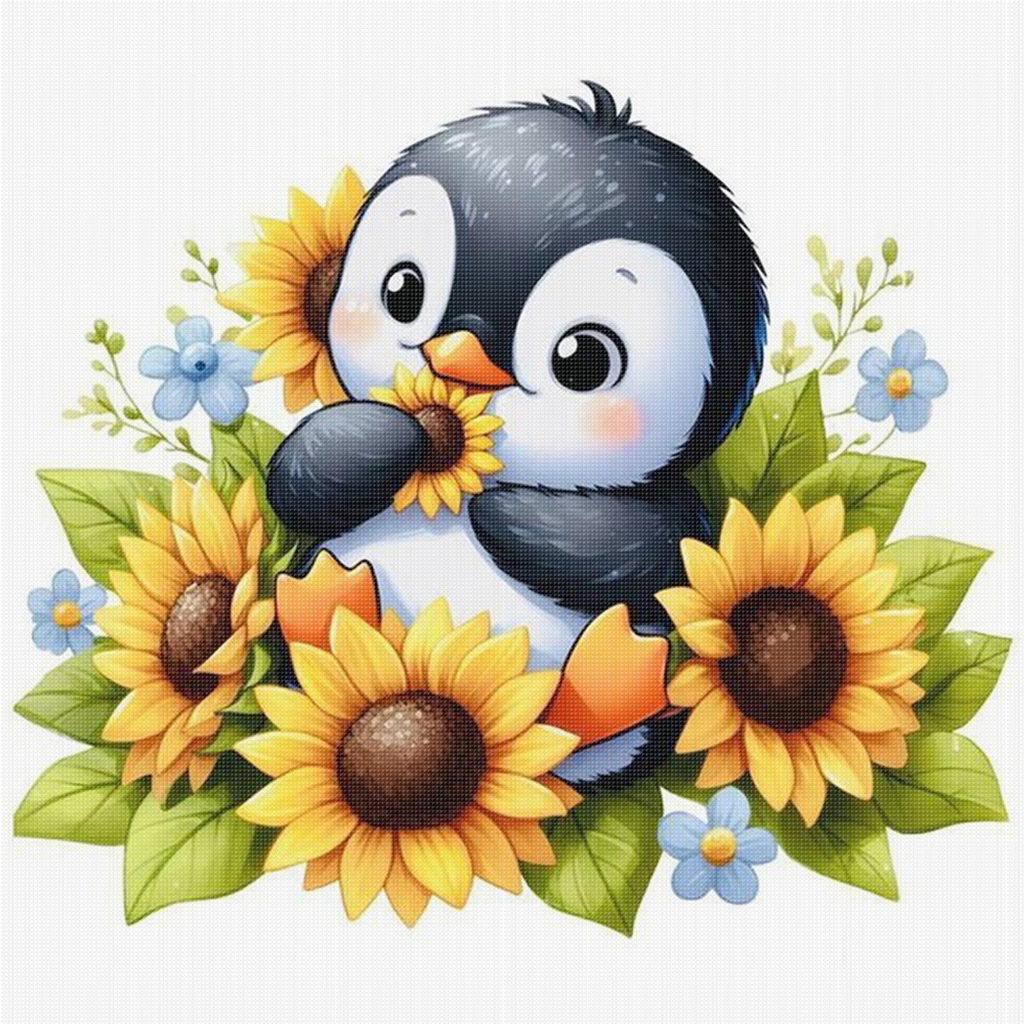 Penguin And Flowers - Full 18CT Stamped Cross Stitch 25x25CM - Huacan