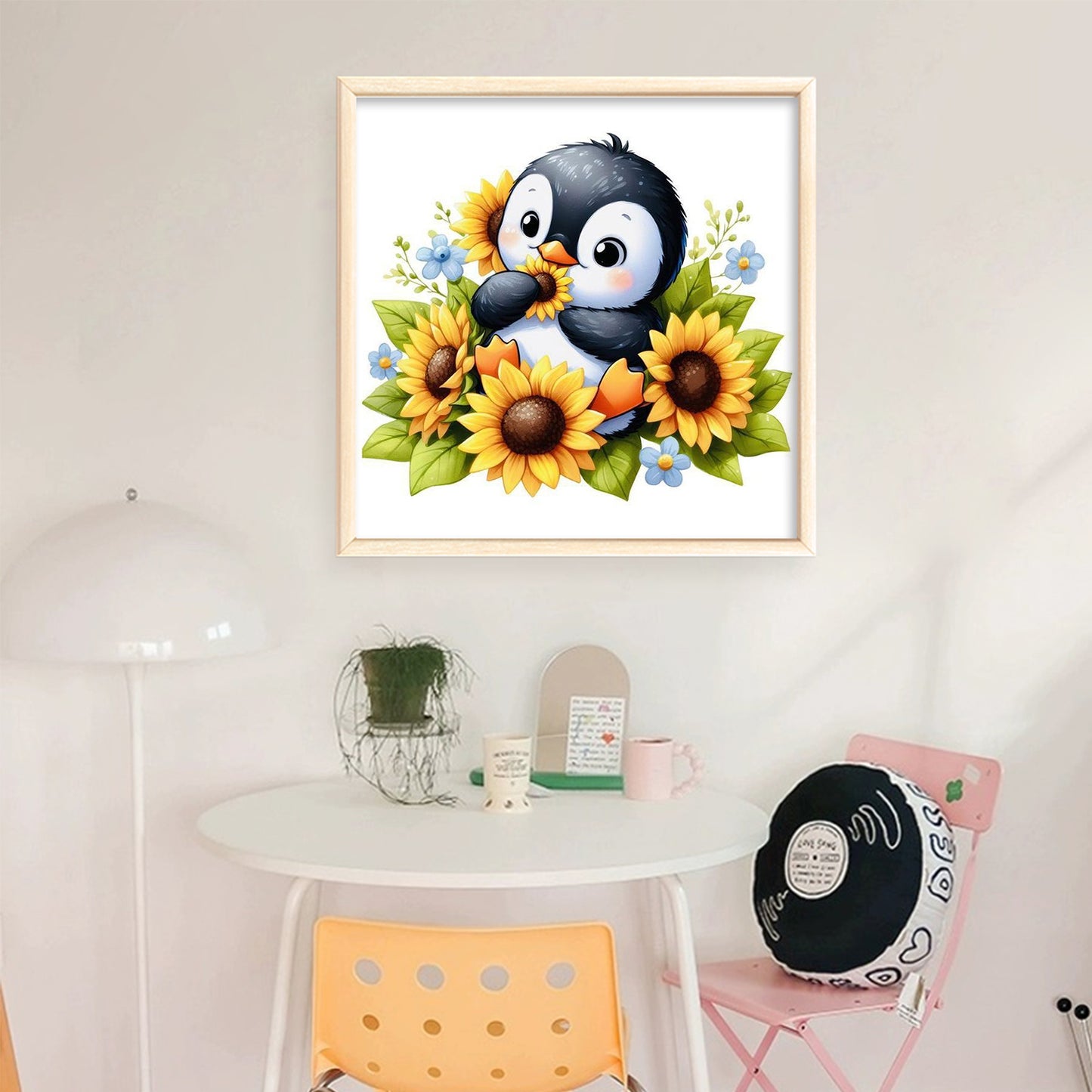 Penguin And Flowers - Full 18CT Stamped Cross Stitch 25x25CM - Huacan