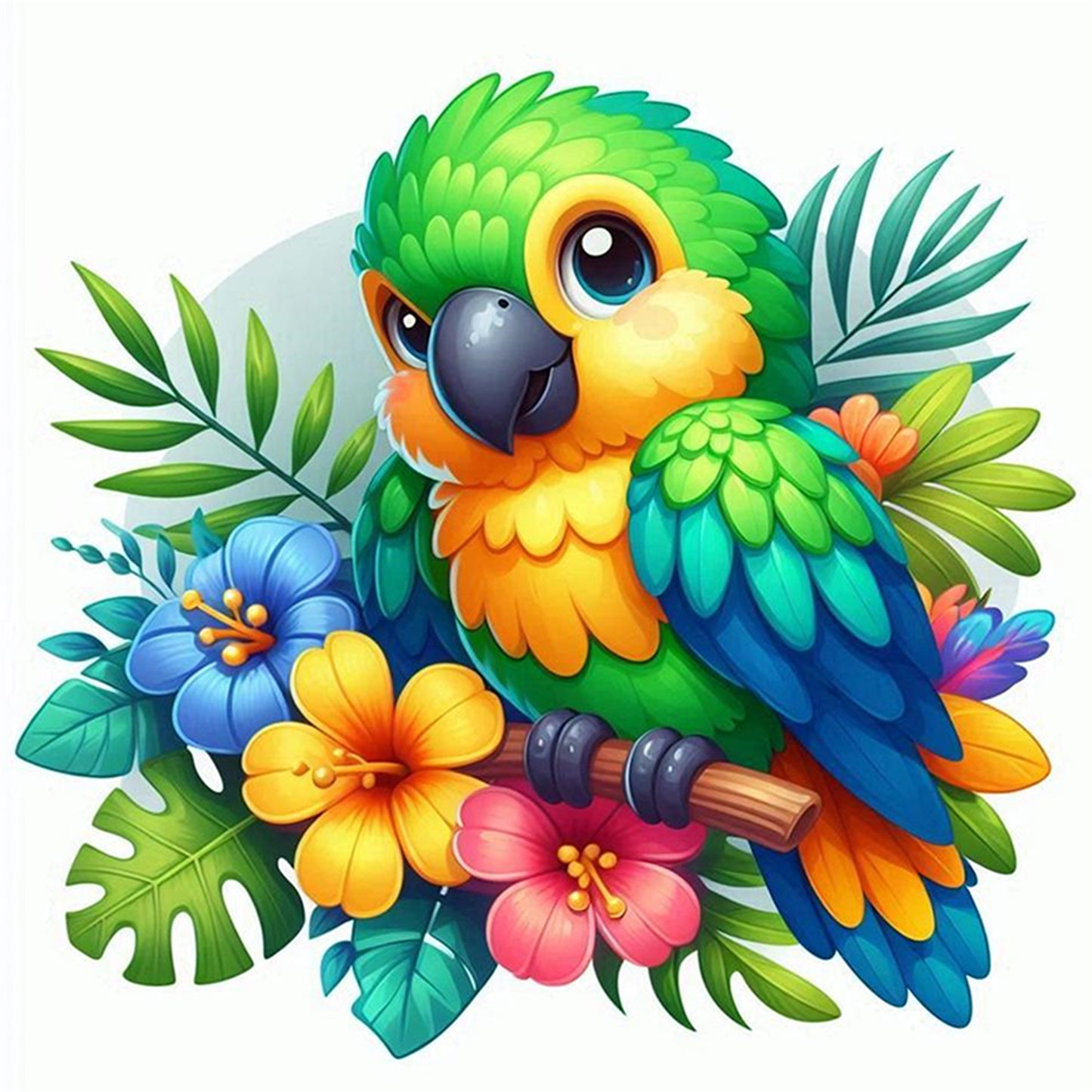 Parrot And Flowers - Full 18CT Stamped Cross Stitch 25x25CM - Huacan