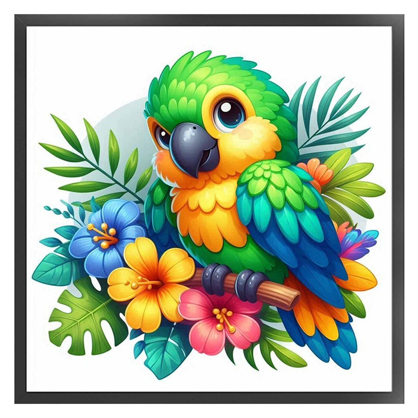 Parrot And Flowers - Full 18CT Stamped Cross Stitch 25x25CM - Huacan
