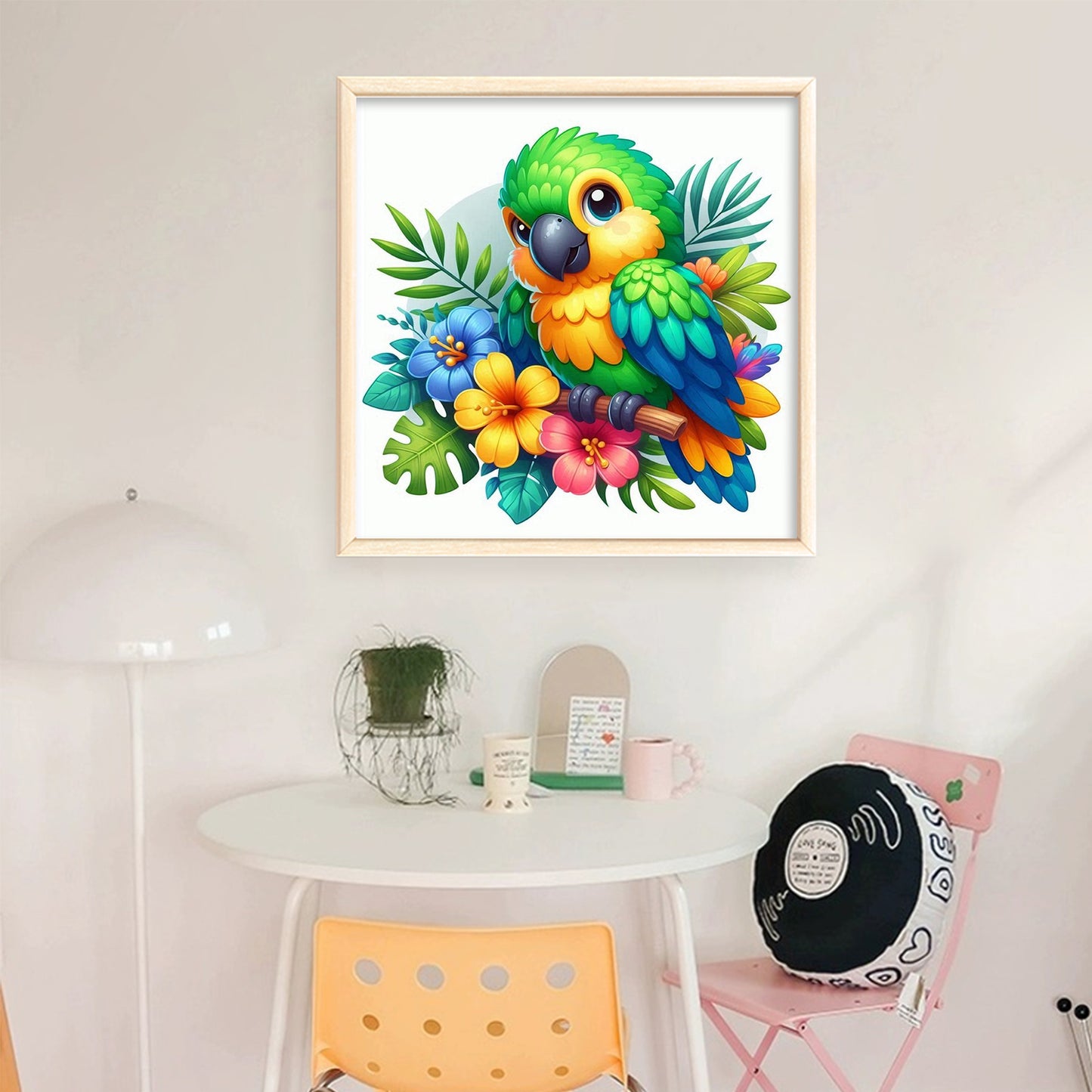 Parrot And Flowers - Full 18CT Stamped Cross Stitch 25x25CM - Huacan