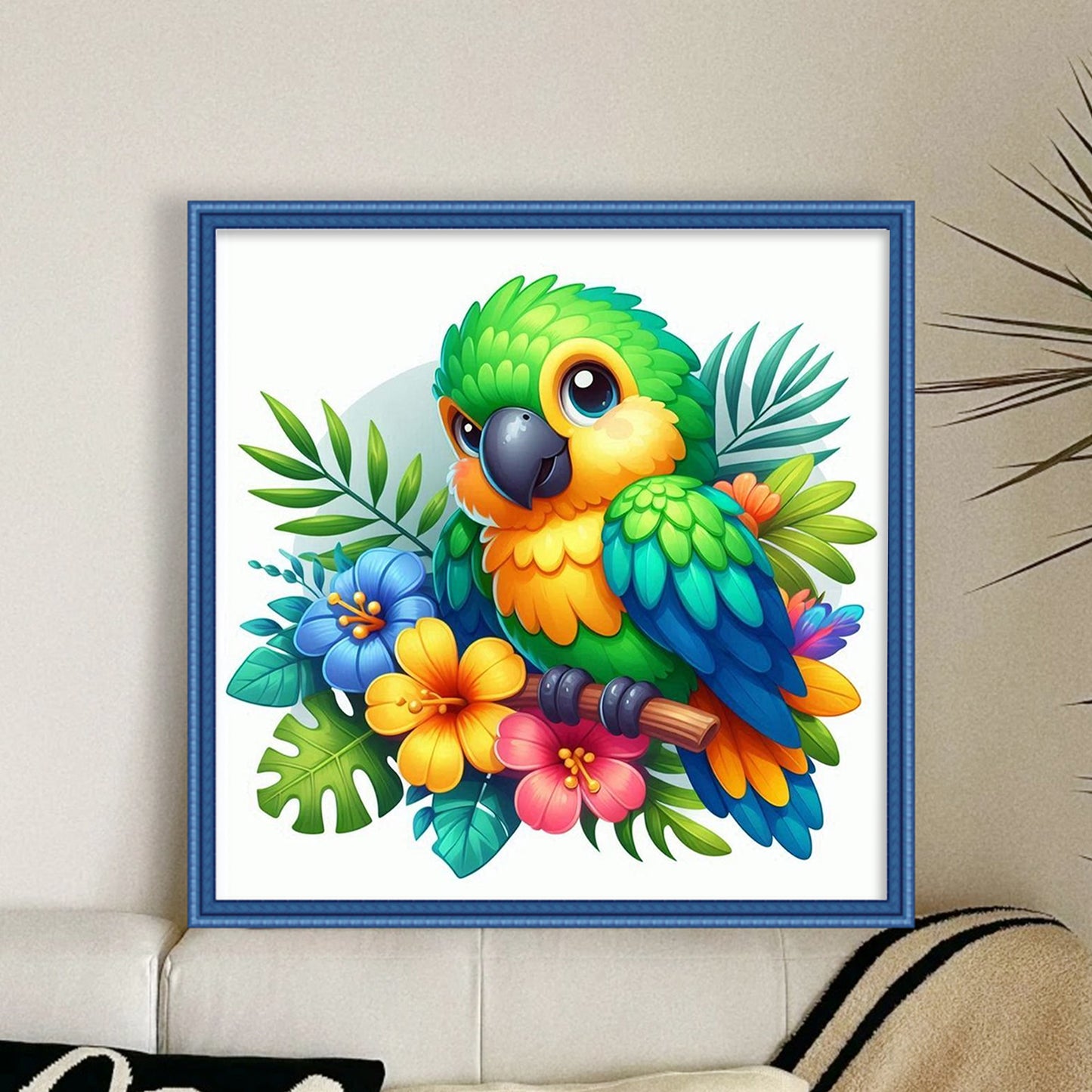 Parrot And Flowers - Full 18CT Stamped Cross Stitch 25x25CM - Huacan