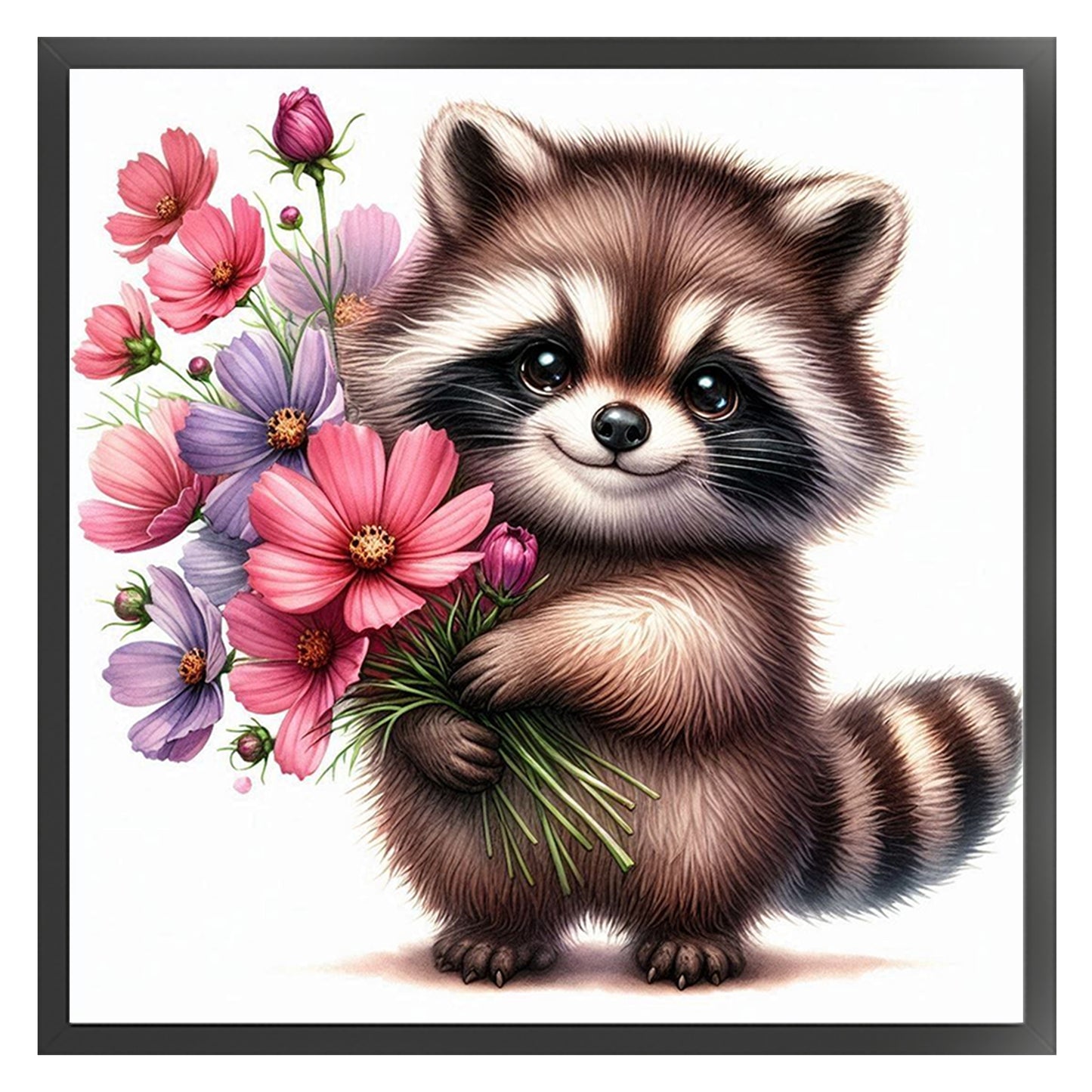 Raccoon And Flowers - Full 18CT Stamped Cross Stitch 25x25CM - Huacan
