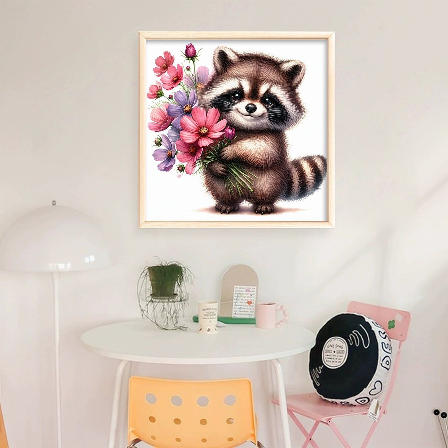 Raccoon And Flowers - Full 18CT Stamped Cross Stitch 25x25CM - Huacan