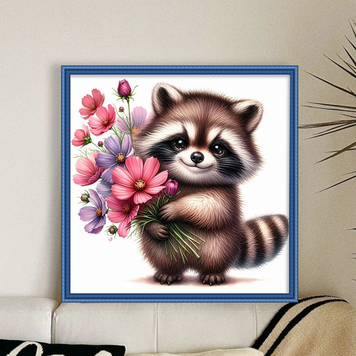 Raccoon And Flowers - Full 18CT Stamped Cross Stitch 25x25CM - Huacan