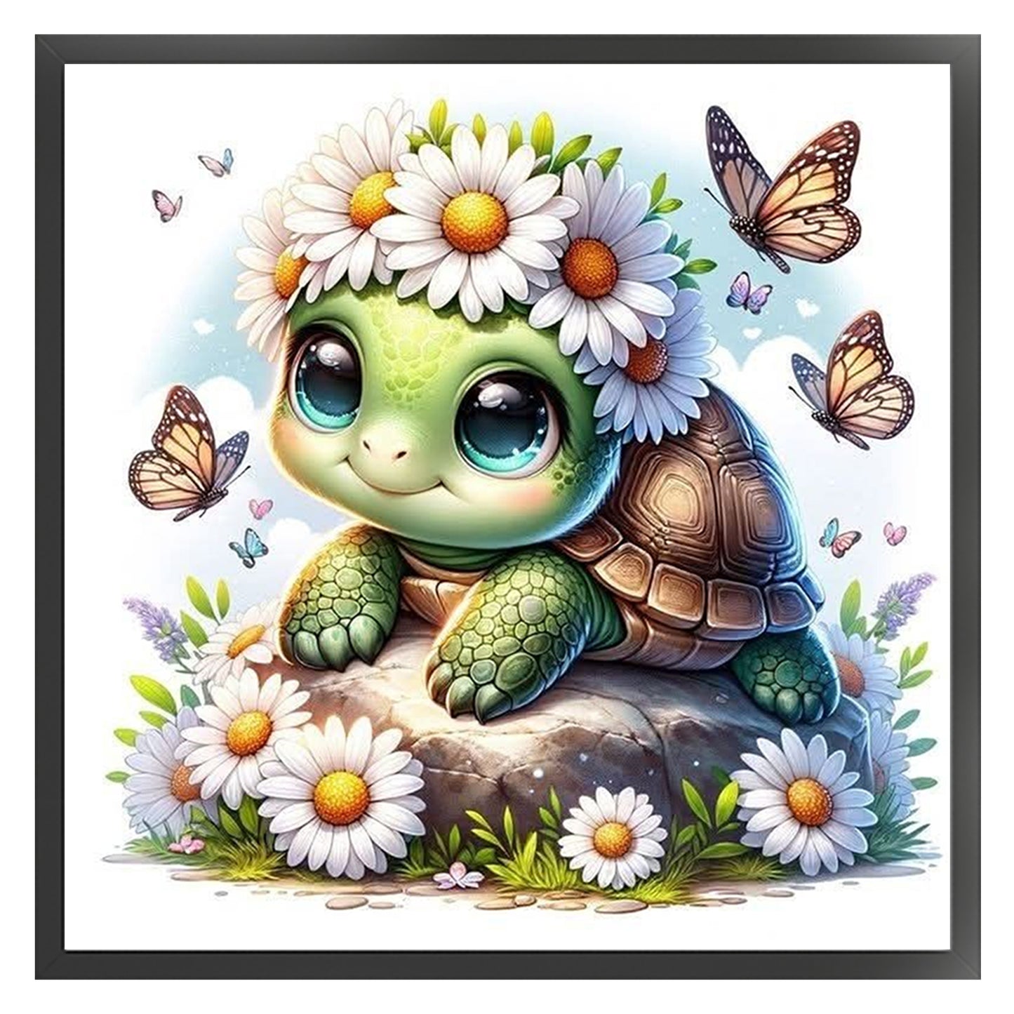 Turtle And Flowers - Full 18CT Stamped Cross Stitch 25x25CM - Huacan