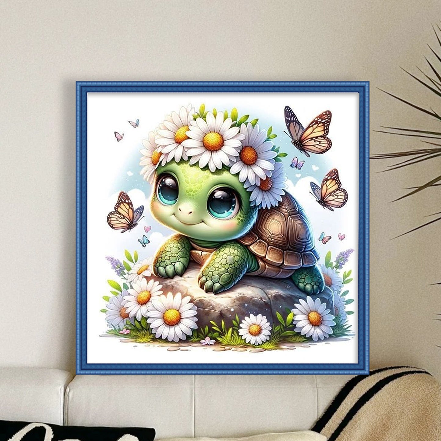Turtle And Flowers - Full 18CT Stamped Cross Stitch 25x25CM - Huacan