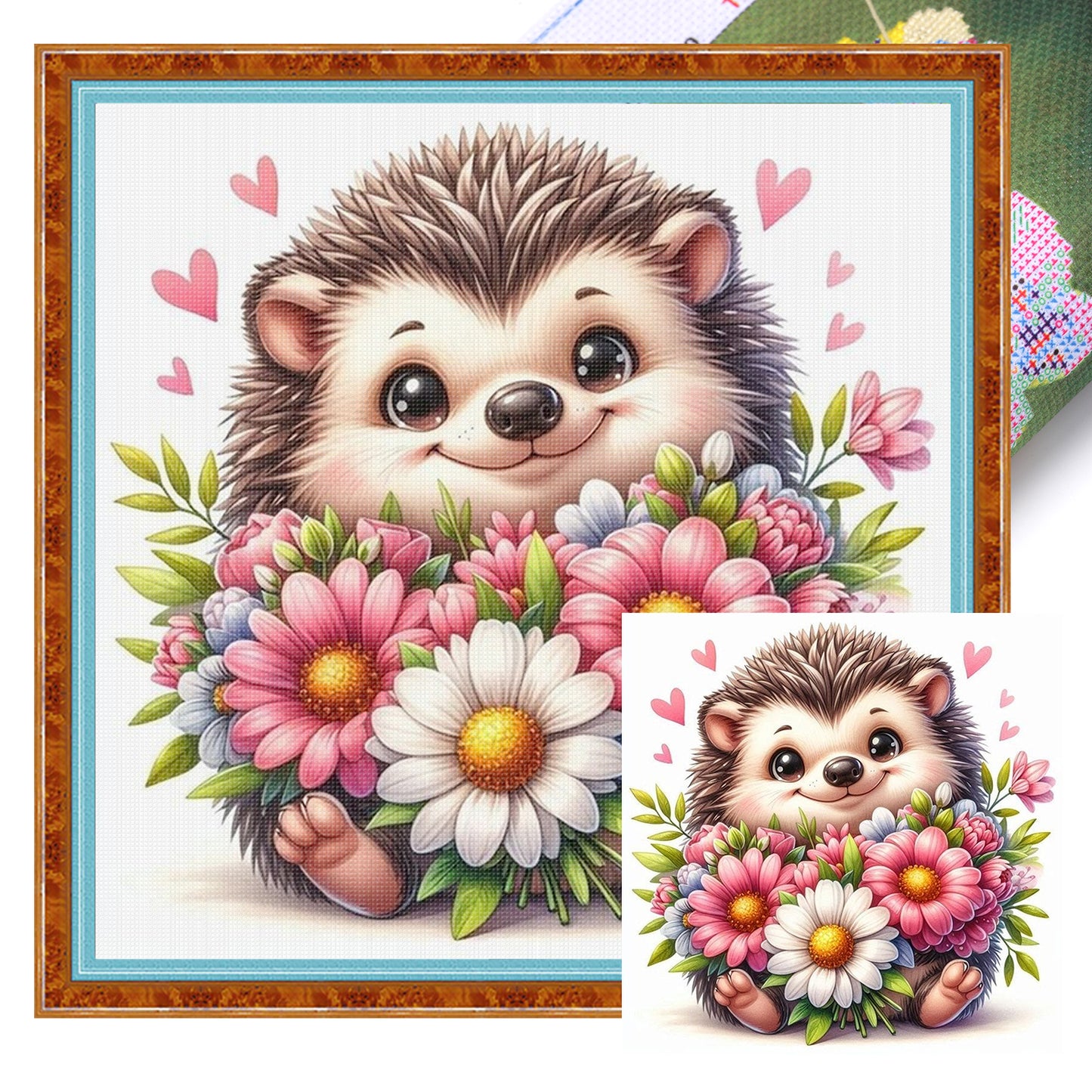 Hedgehog And Flowers - Full 18CT Stamped Cross Stitch 25x25CM - Huacan