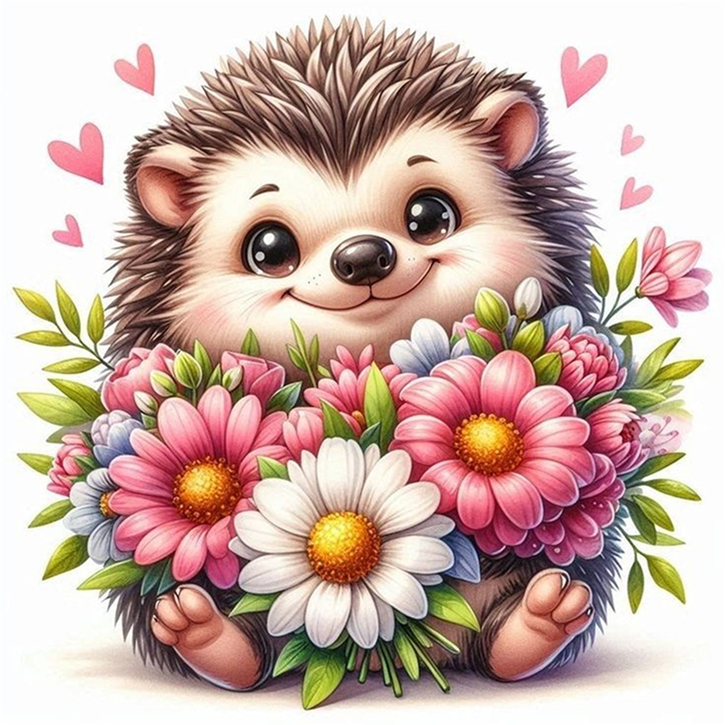 Hedgehog And Flowers - Full 18CT Stamped Cross Stitch 25x25CM - Huacan