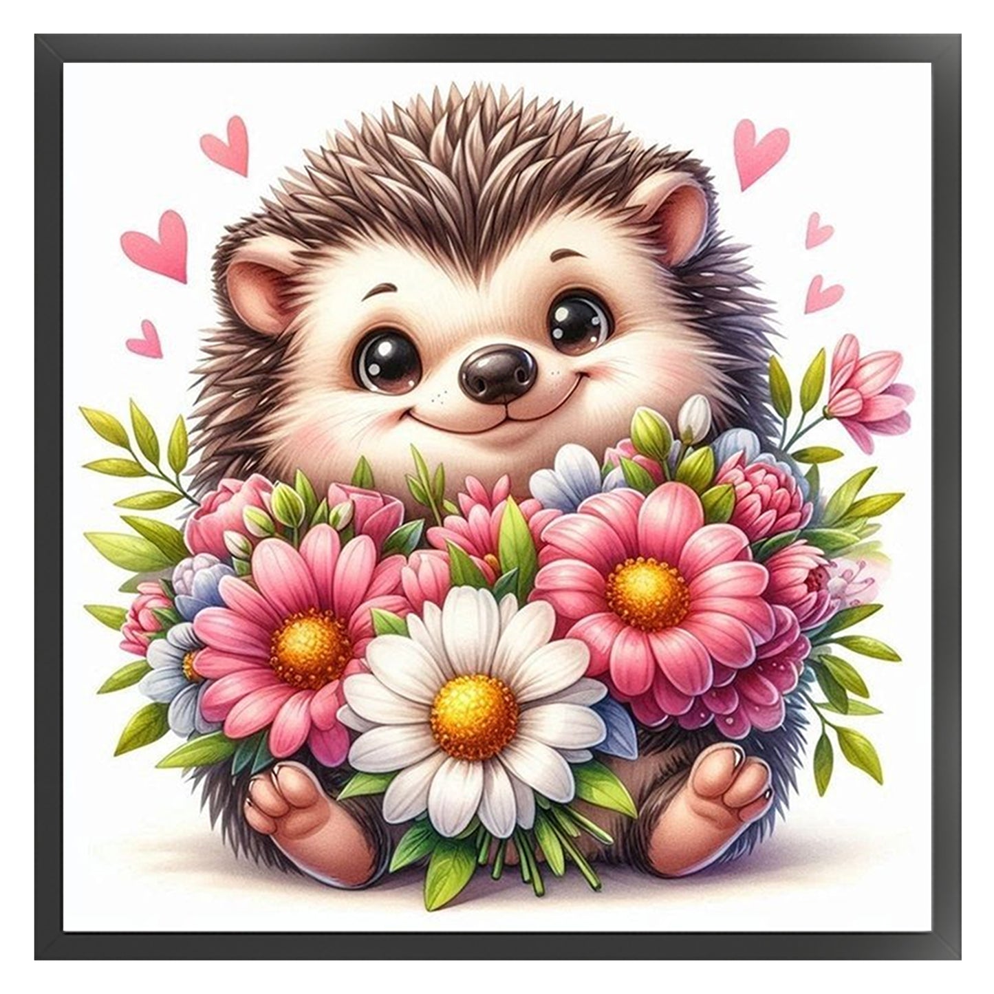 Hedgehog And Flowers - Full 18CT Stamped Cross Stitch 25x25CM - Huacan